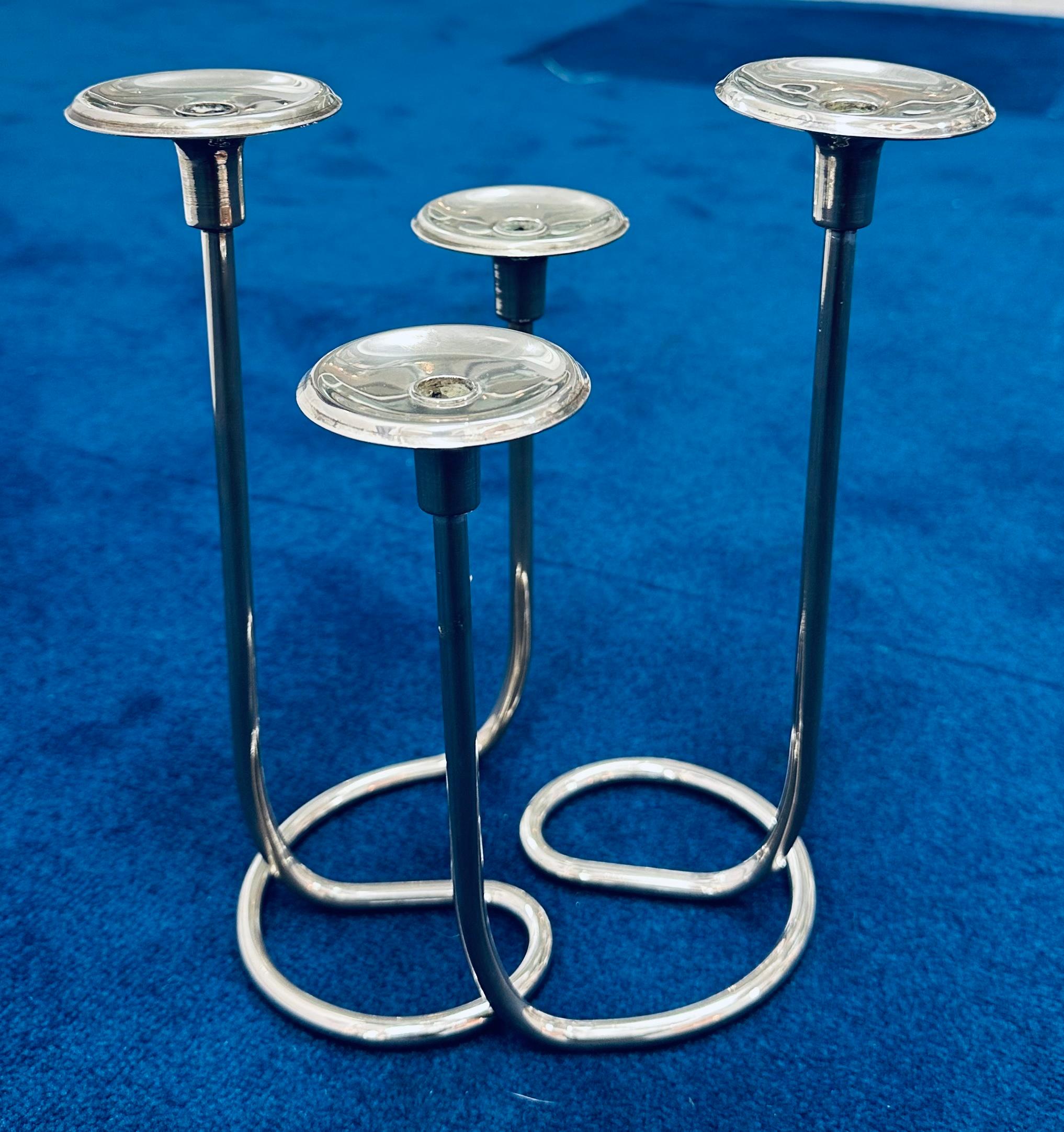 Pair of 1950s German Silver Plate Candleholders in the style Wilhelm Wagenfeld In Good Condition For Sale In London, GB