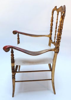 Pair of 1950s Gilded Wood Chiavari Chairs with Ivory Seats