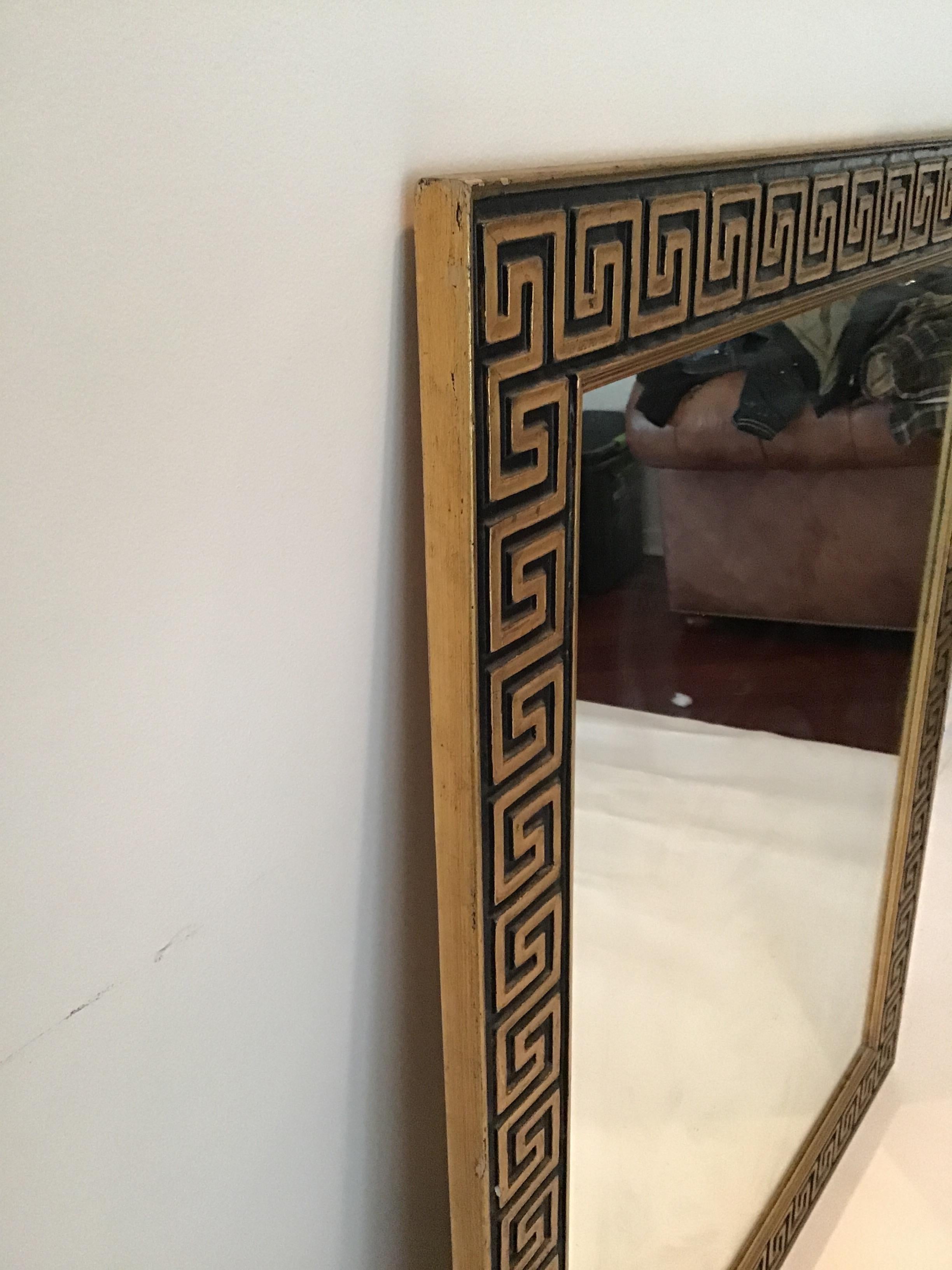 Pair of 1950s Gilt Wood Greek Key Mirrors For Sale 1
