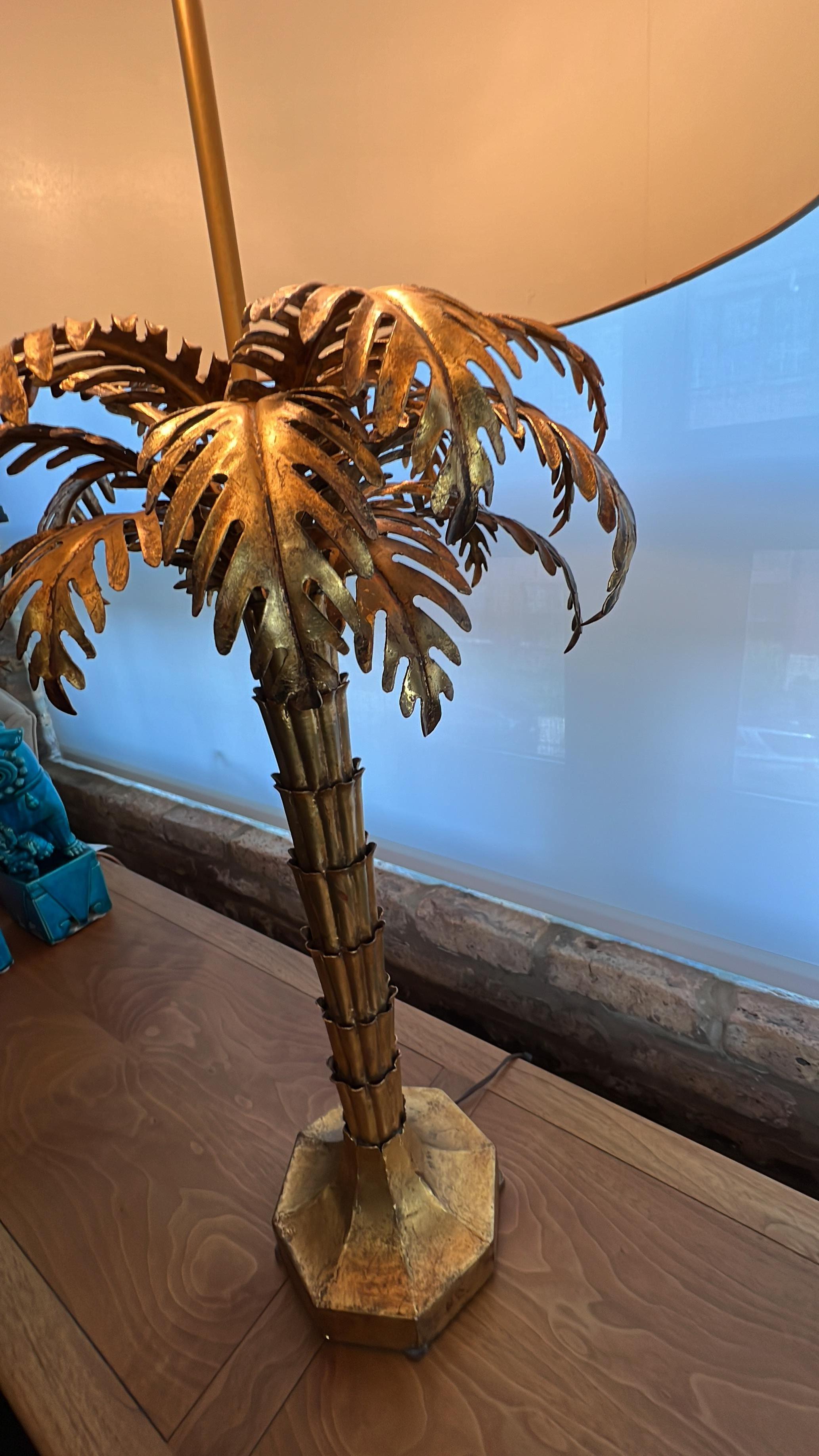 Metal Pair of 1950's Gilt Palm Tree Lamps attributed to Warren Kessler For Sale