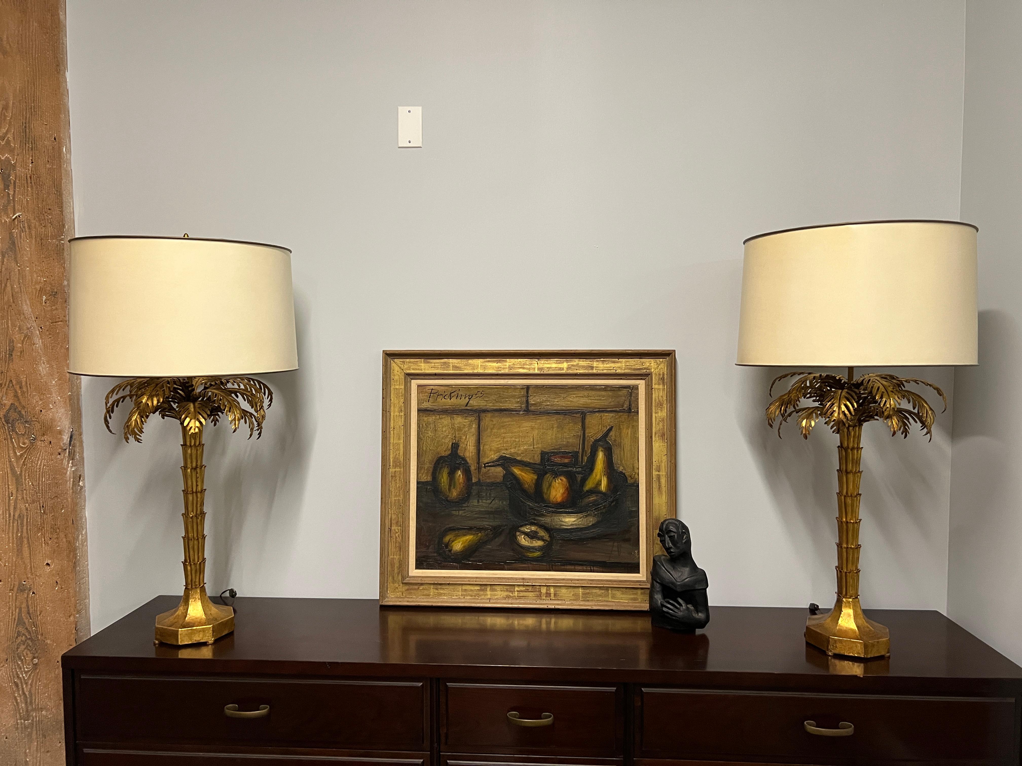 Pair of 1950's Gilt Palm Tree Lamps attributed to Warren Kessler For Sale 2