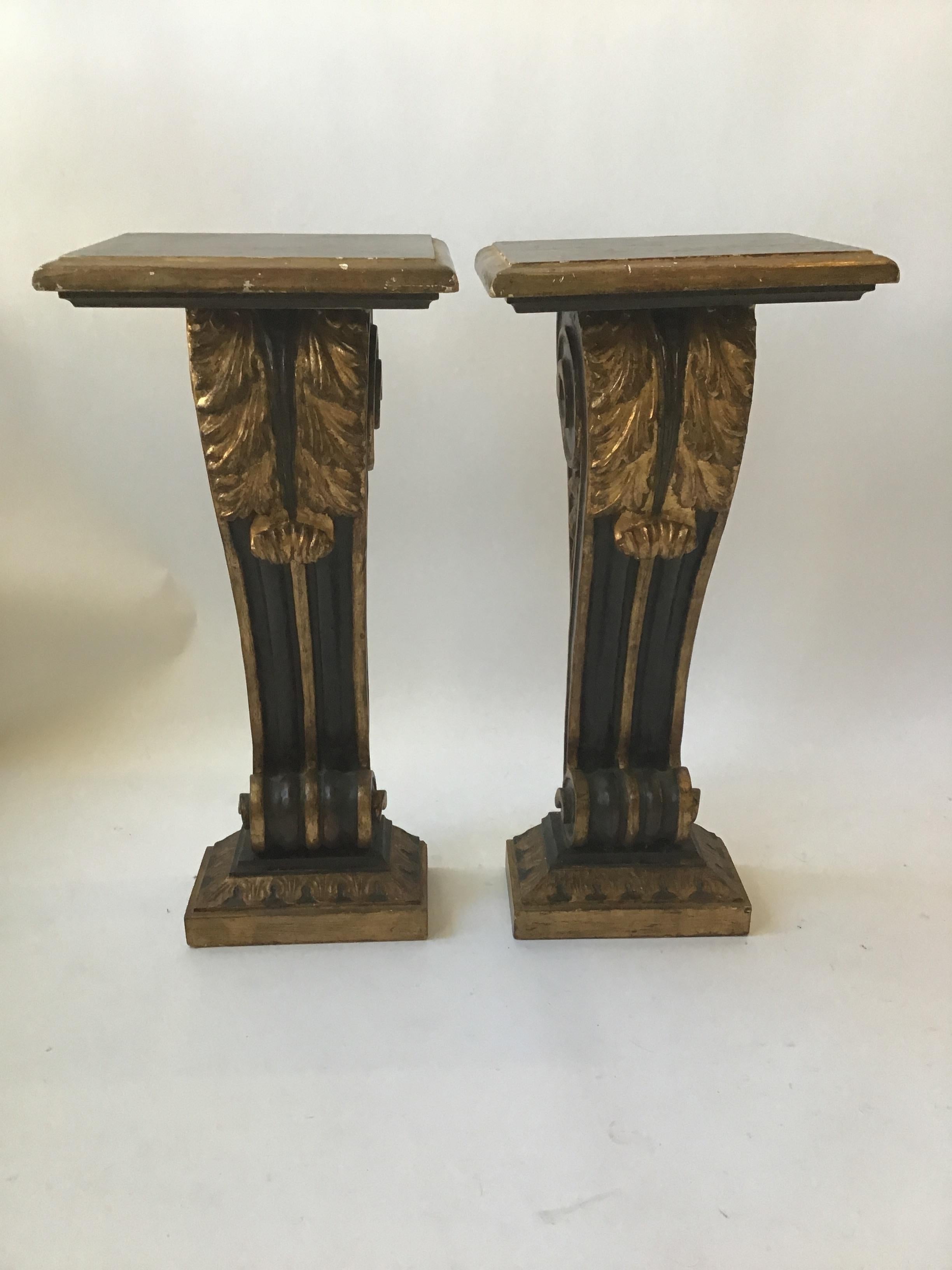 Pair of 1950s giltwood French Empire style consoles.
You can add marble, or wood tops, to make them any size top as you wish.