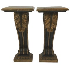 Coppia di console in legno dorato in stile impero francese degli anni '50