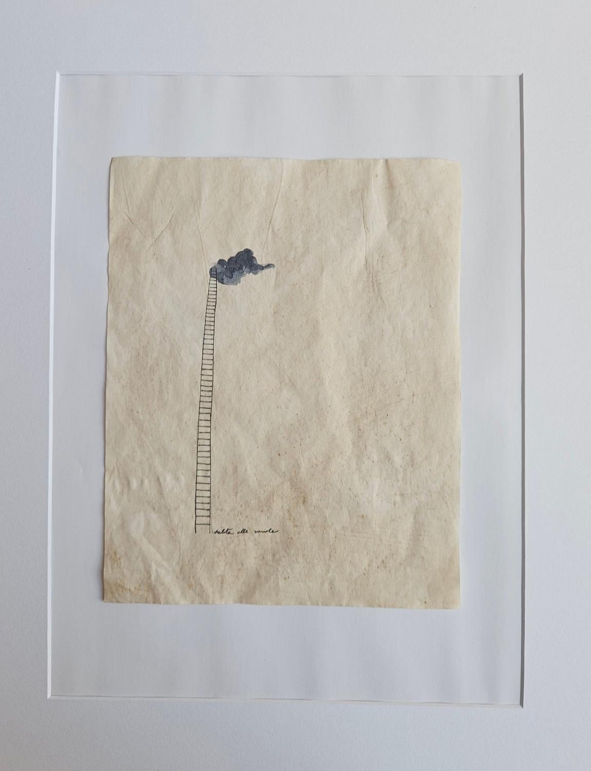I was recently lucky enough to meet the heir to the Gio Ponti archive who offered some exceptional sketches from the archive. This pair are 1950s Nuvola Sketches. The first, a ladder with cloud at the top says underneath 'Salta alle Nuvola' (Jump to