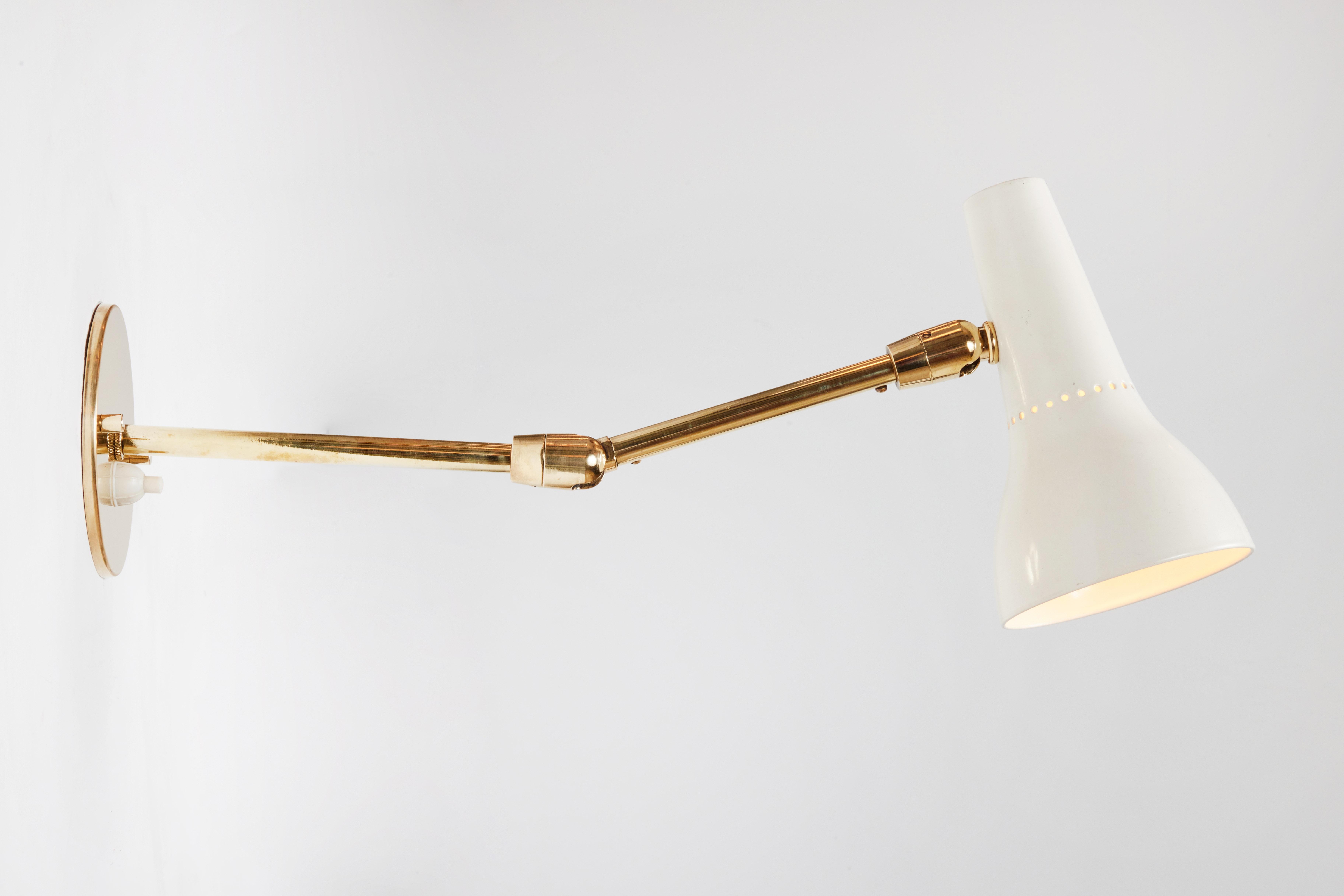 Brass Pair of 1950s Giuseppe Ostuni Articulating Wall Lamps for O-Luce