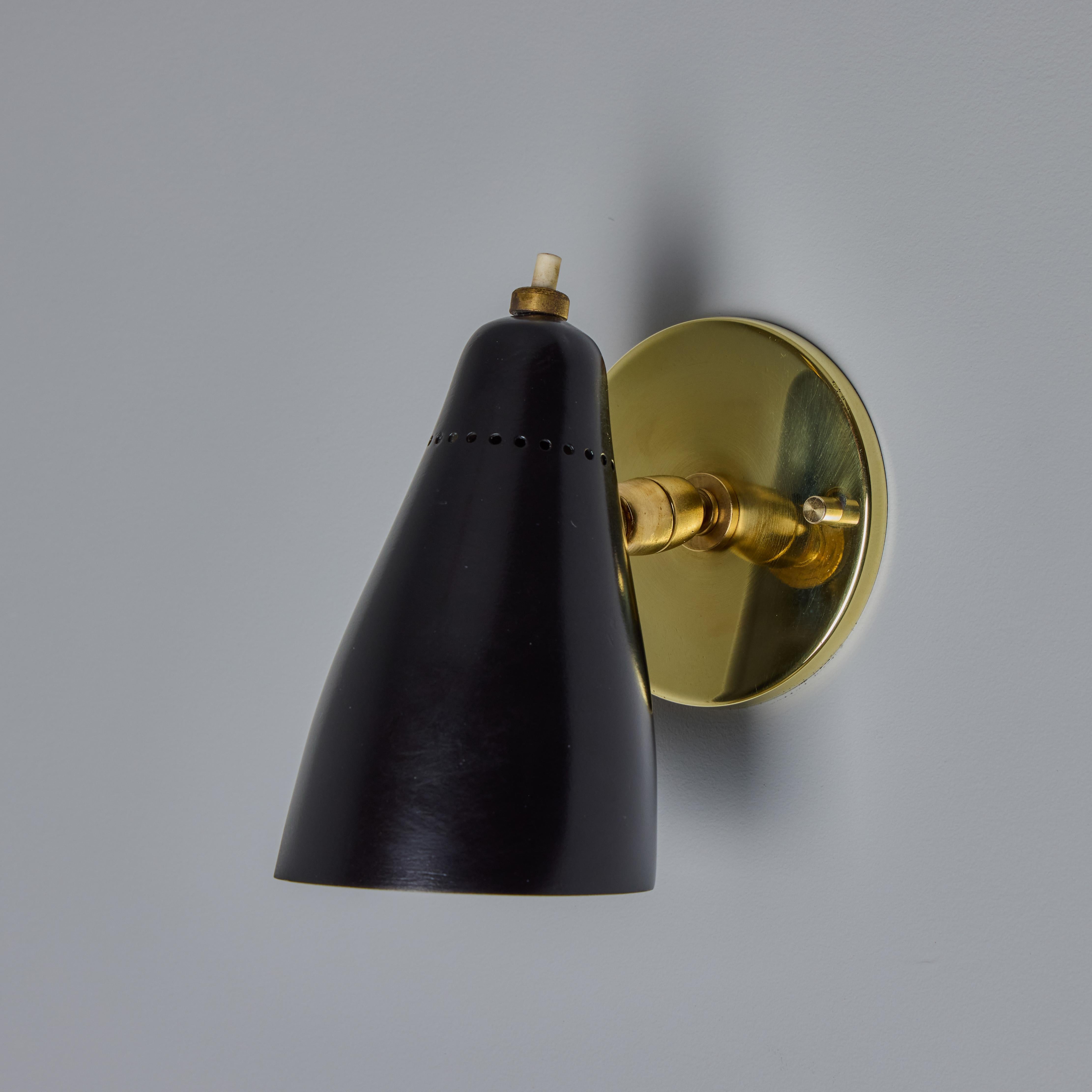 Aluminum Pair of 1950s Giuseppe Ostuni Model #101 Black Articulating Sconces for O-Luce For Sale