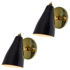 Coppia di lampade a incasso nere Giuseppe Ostuni Model #101 degli anni '50 per O-Luce