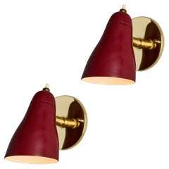 Pair of 1950s Giuseppe Ostuni Model #101 Red Articulating Sconces for O-Luce