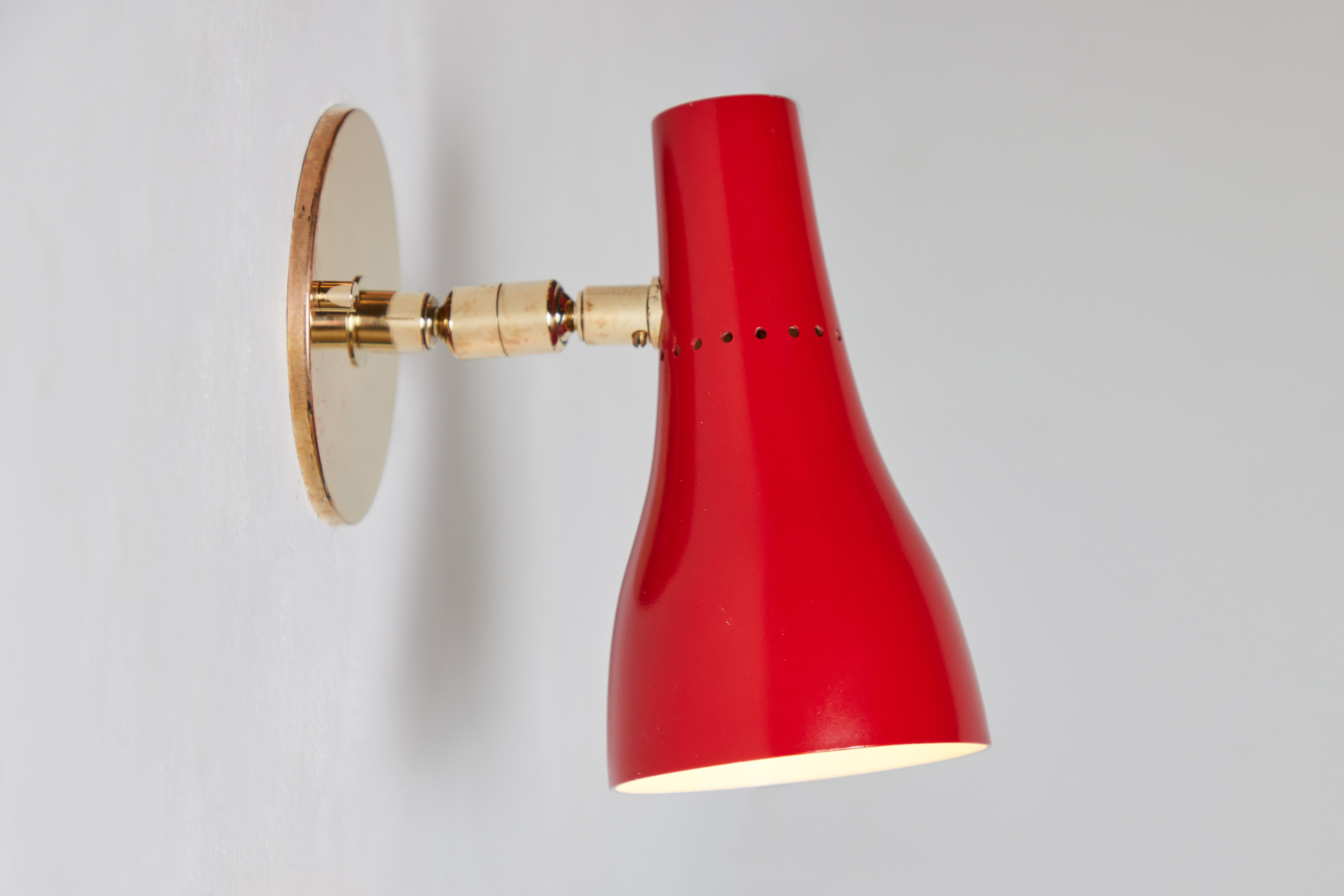 Pair of 1950s Giuseppe Ostuni Perforated Red Wall Lamps for O-Luce For Sale 2