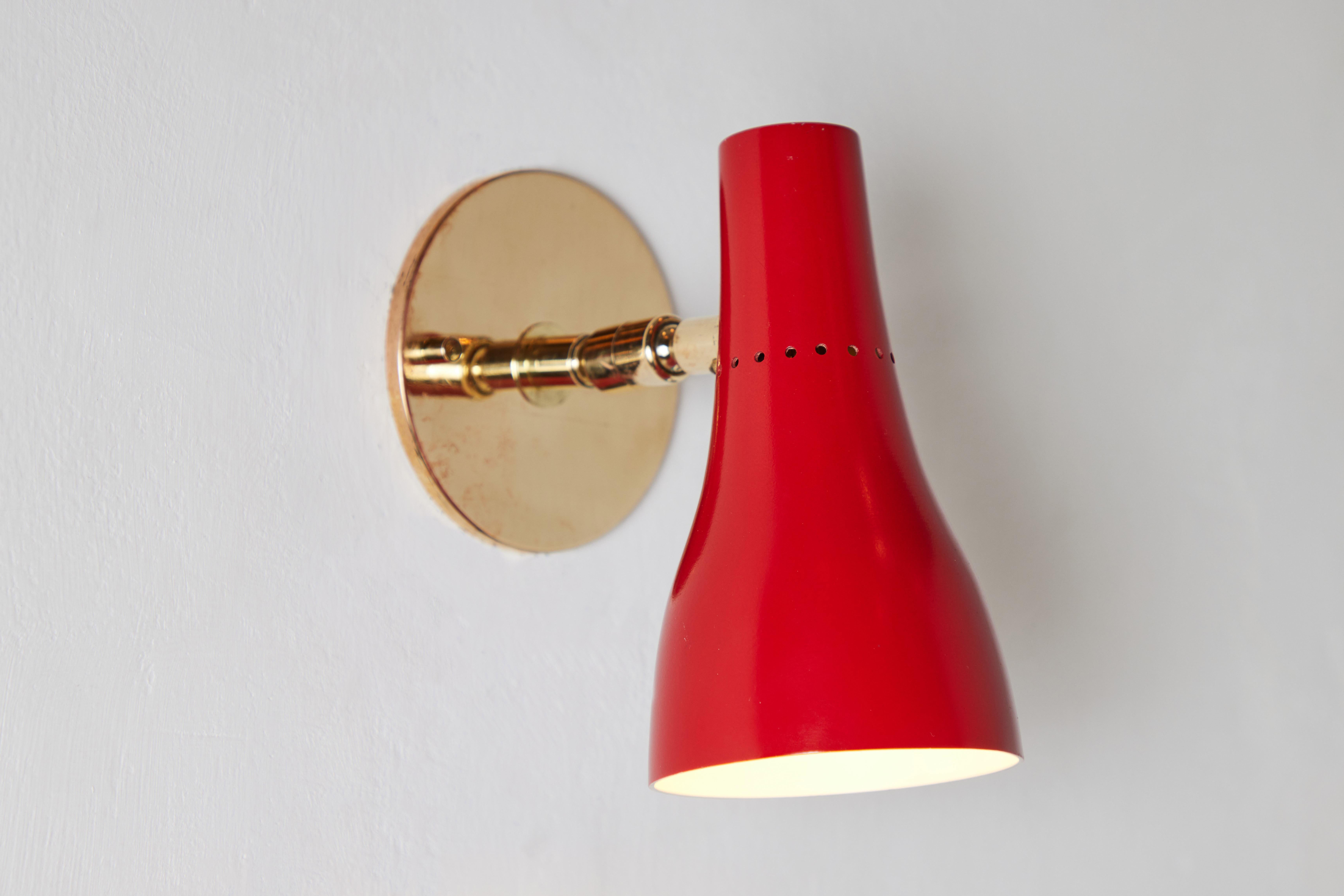 Pair of 1950s Giuseppe Ostuni Perforated Red Wall Lamps for O-Luce For Sale 4