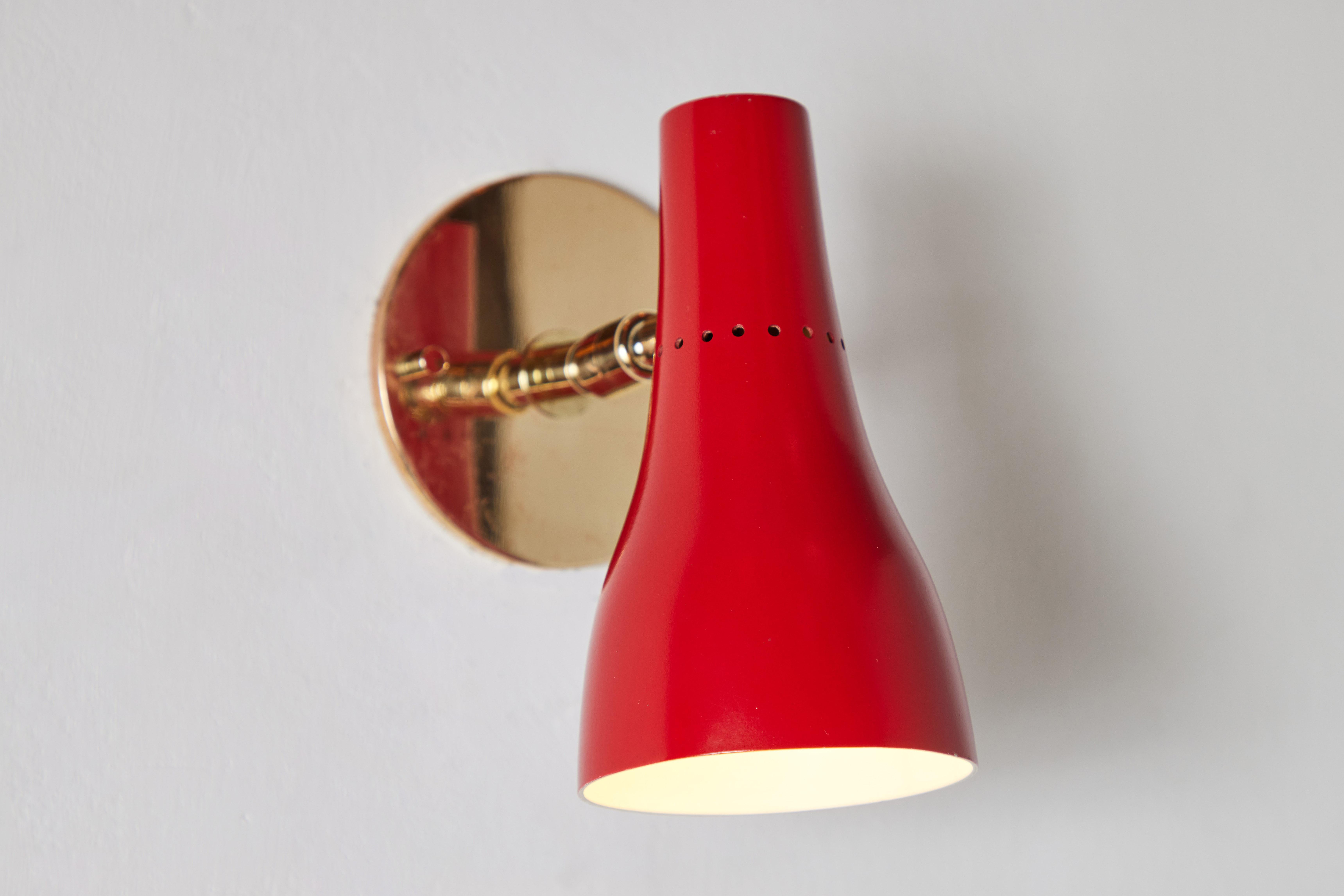 Pair of 1950s Giuseppe Ostuni Perforated Red Wall Lamps for O-Luce For Sale 5