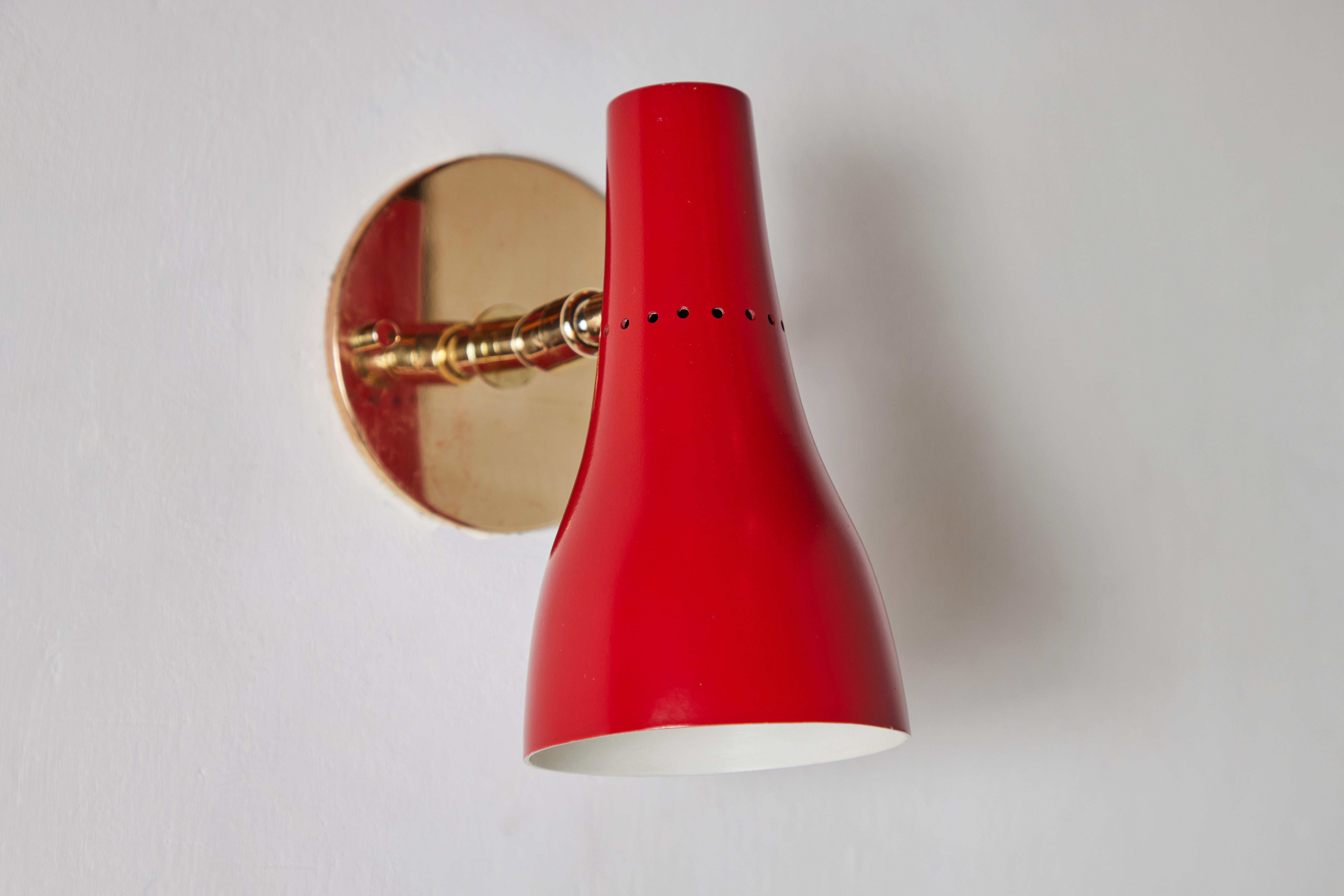 Pair of 1950s Giuseppe Ostuni Perforated Red Wall Lamps for O-Luce For Sale 6