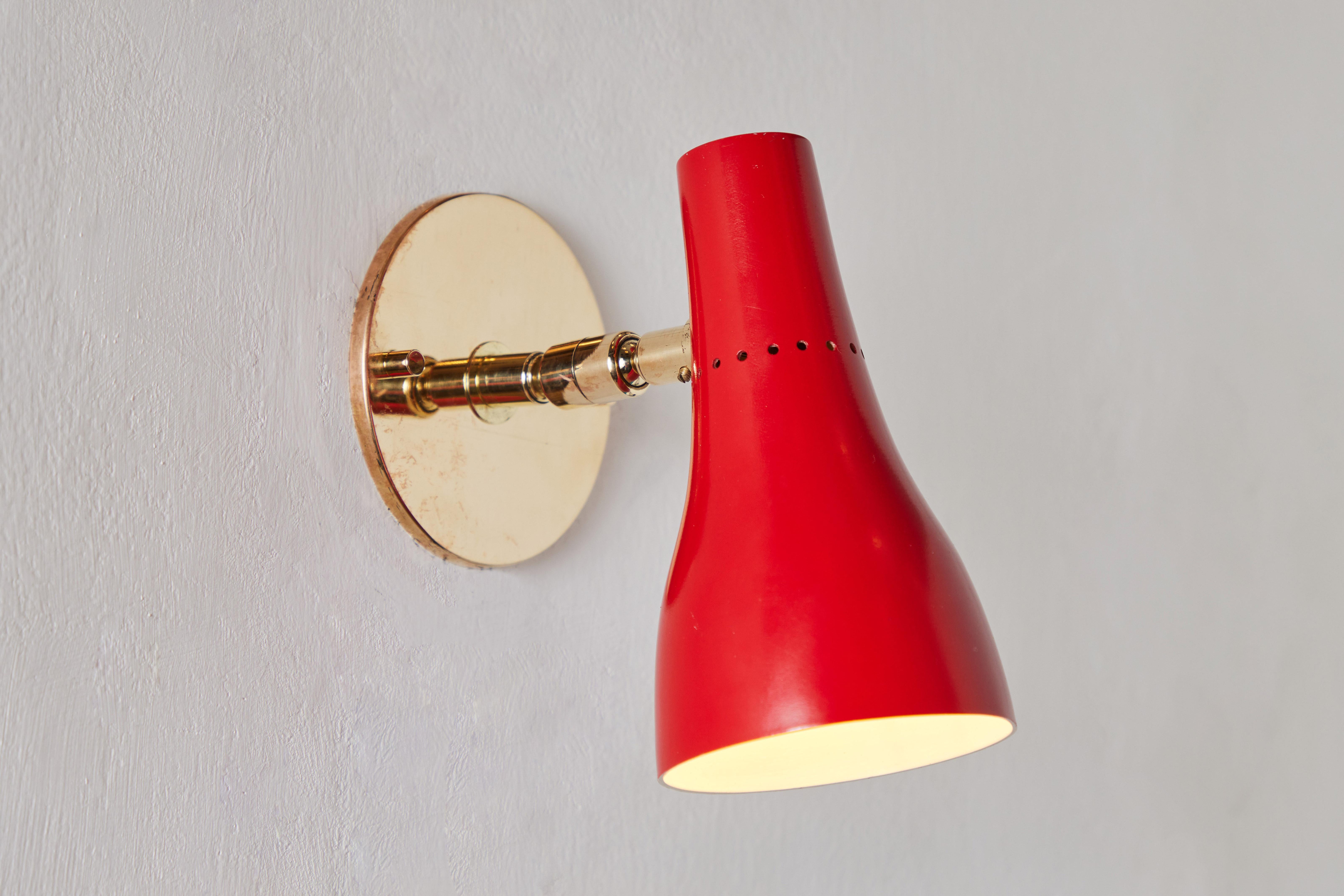 Mid-Century Modern Pair of 1950s Giuseppe Ostuni Perforated Red Wall Lamps for O-Luce For Sale