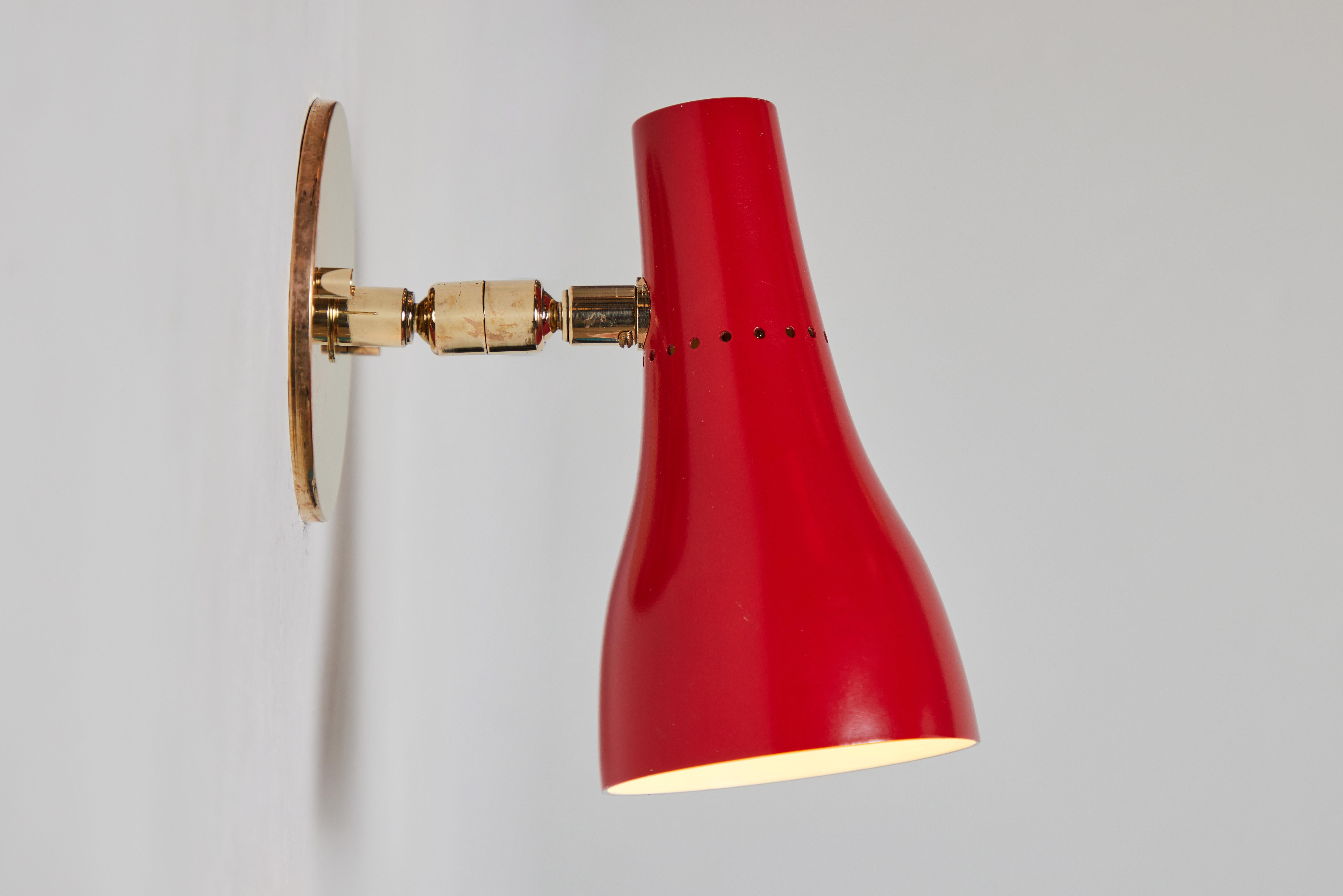Italian Pair of 1950s Giuseppe Ostuni Perforated Red Wall Lamps for O-Luce For Sale