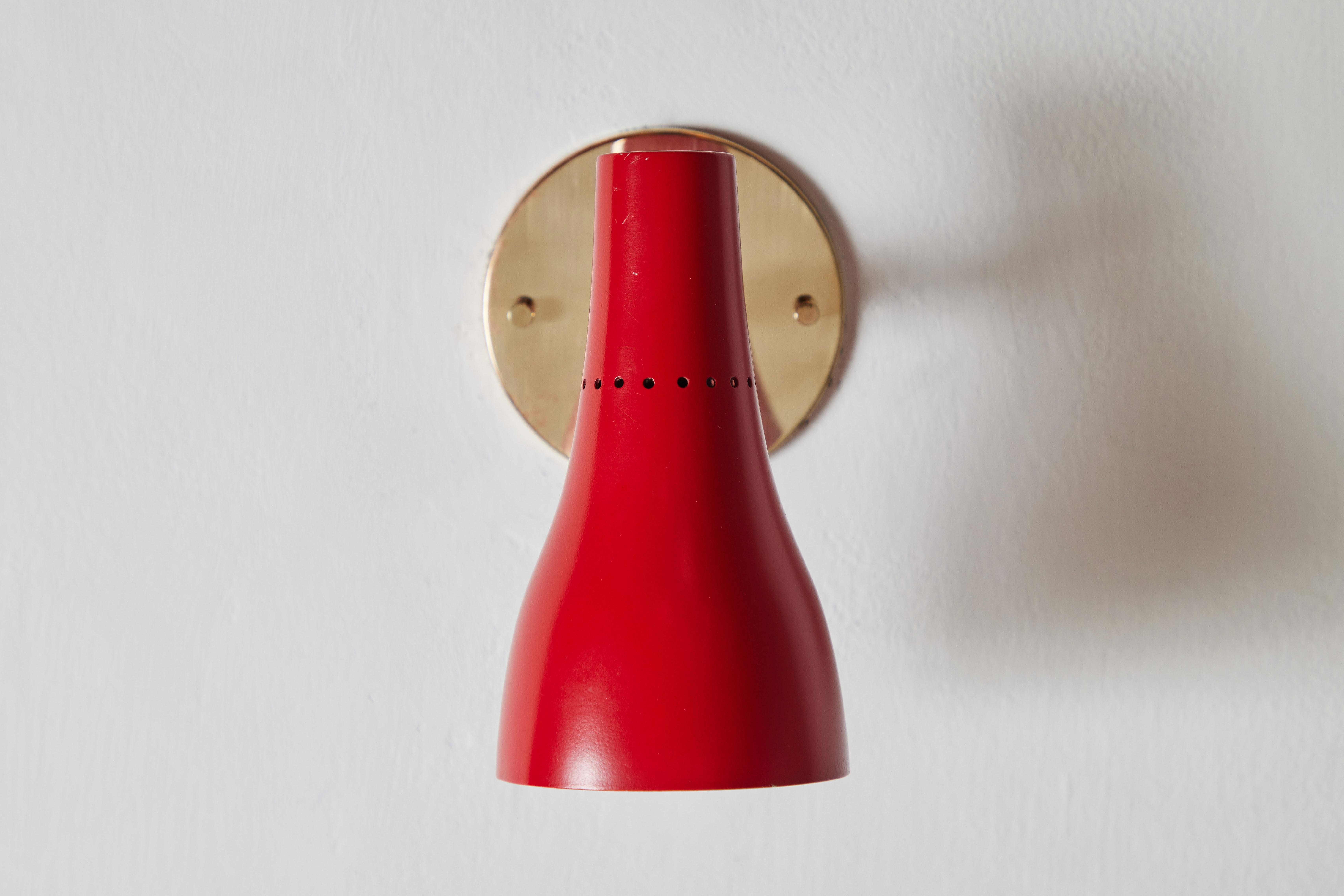 Pair of 1950s Giuseppe Ostuni Perforated Red Wall Lamps for O-Luce For Sale 1