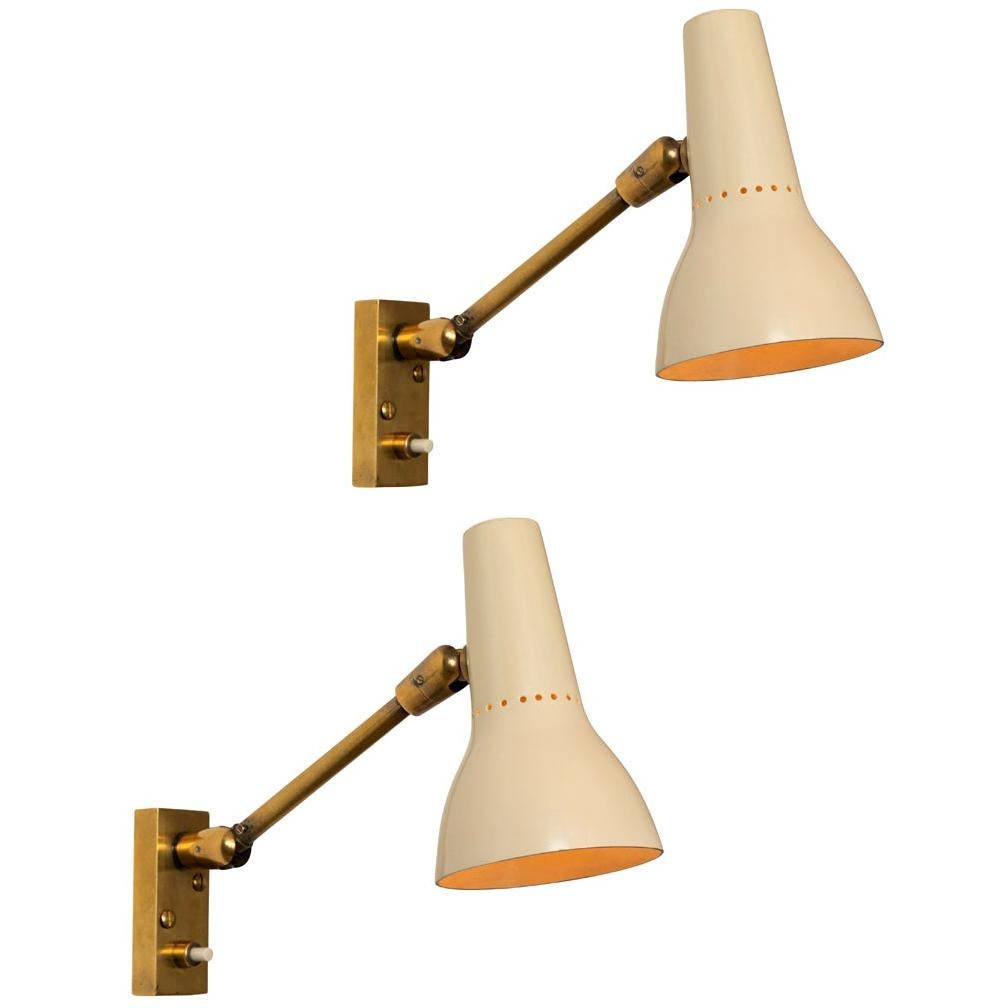 Pair of 1950s Giuseppe Ostuni Wall Lamps for O-Luce