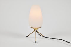 Pair of 1950s Glass & Brass Tripod Table Lamps Attributed to Stilnovo