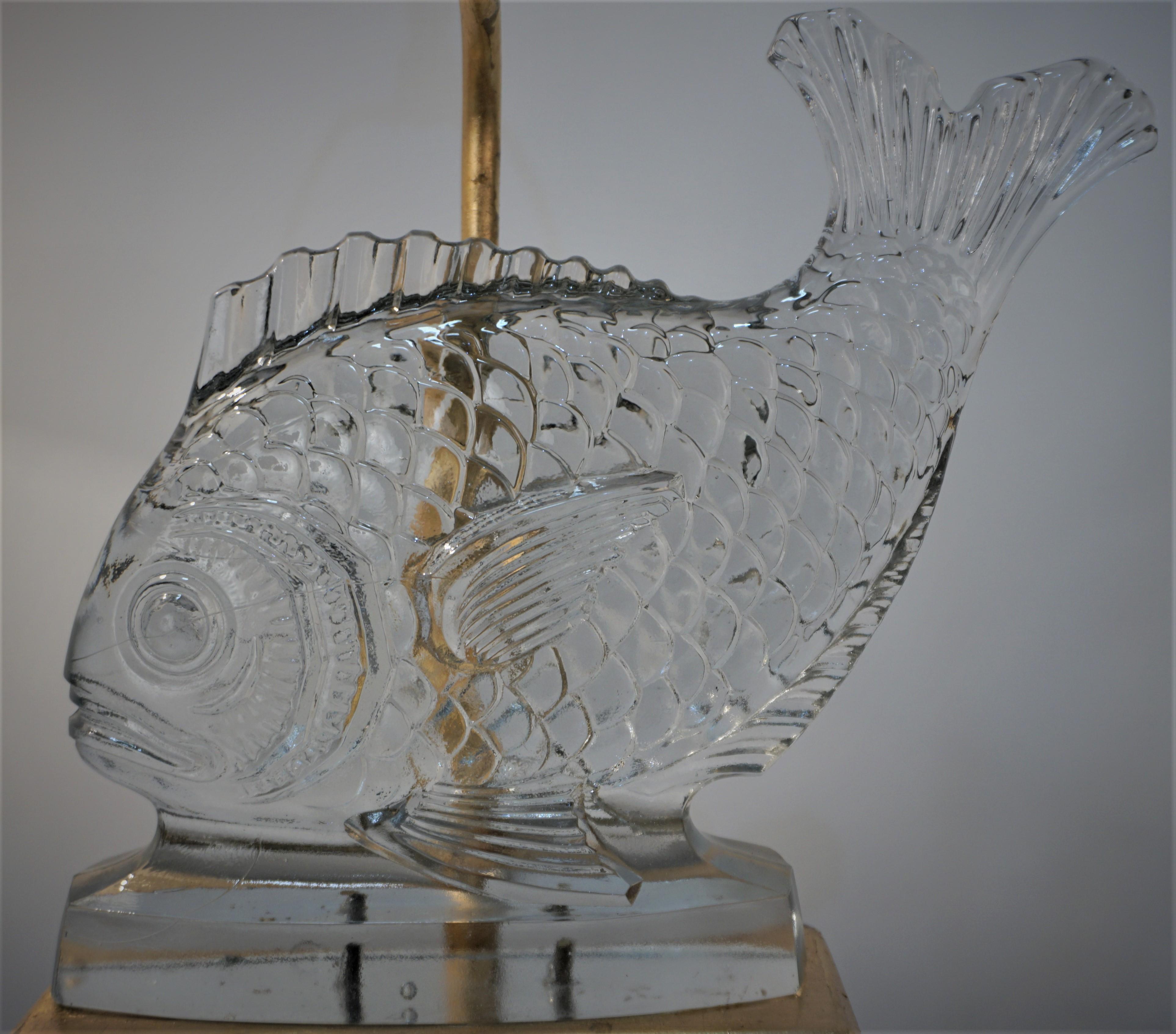 Pair of 1950's Glass Fish Lamp with Gold Leaf Base 1