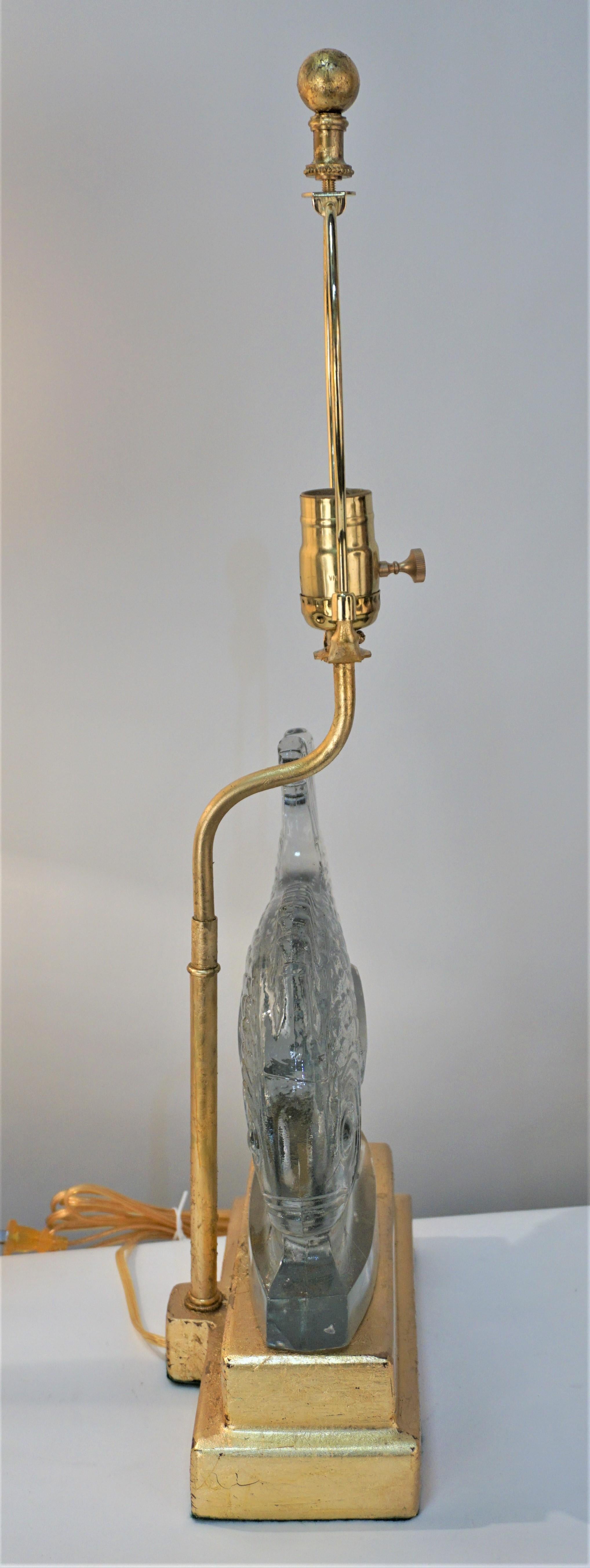 Pair of 1950's Glass Fish Lamp with Gold Leaf Base 3