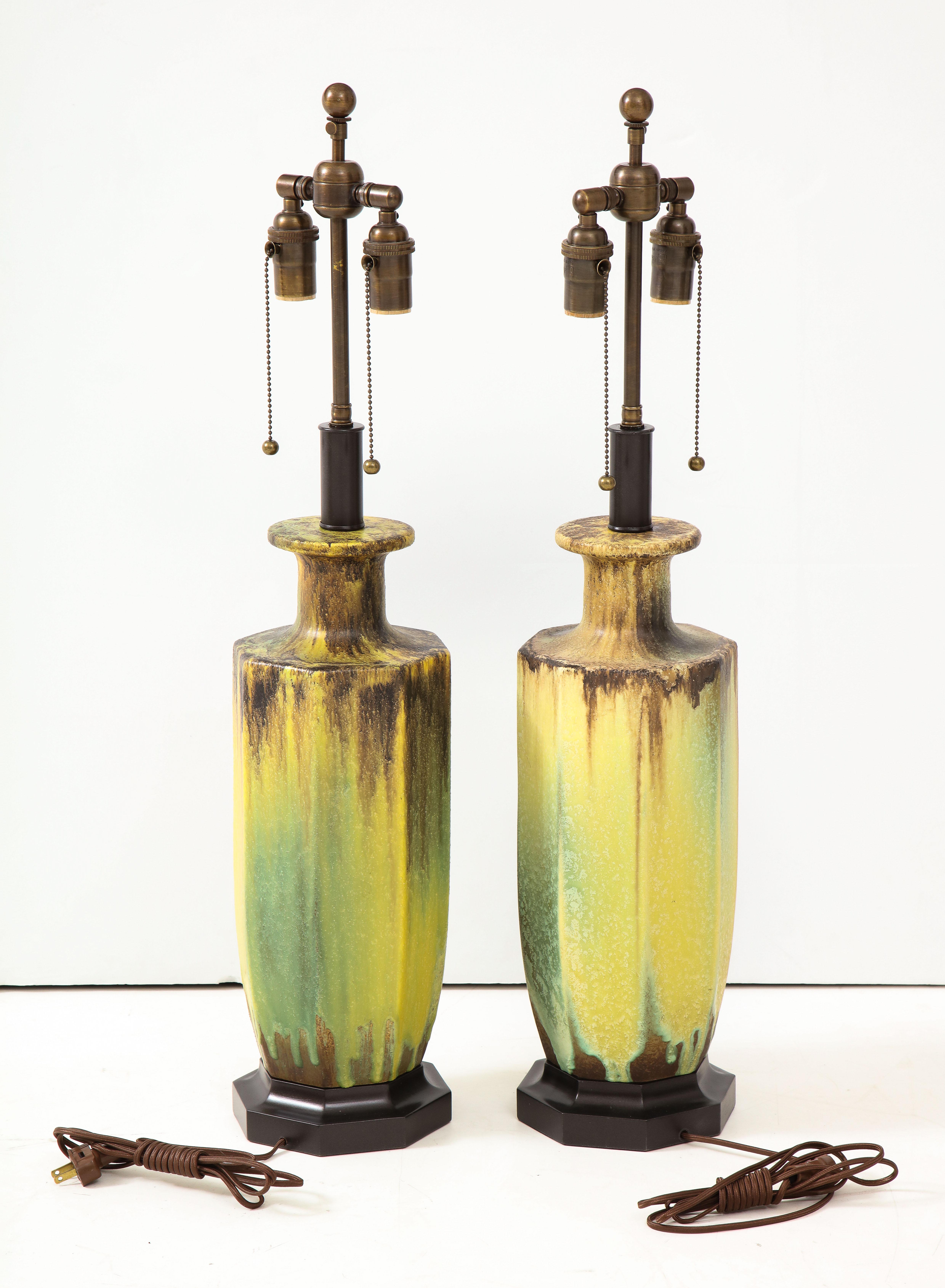 Pair of 1950s Glazed Ceramic Lamps 5