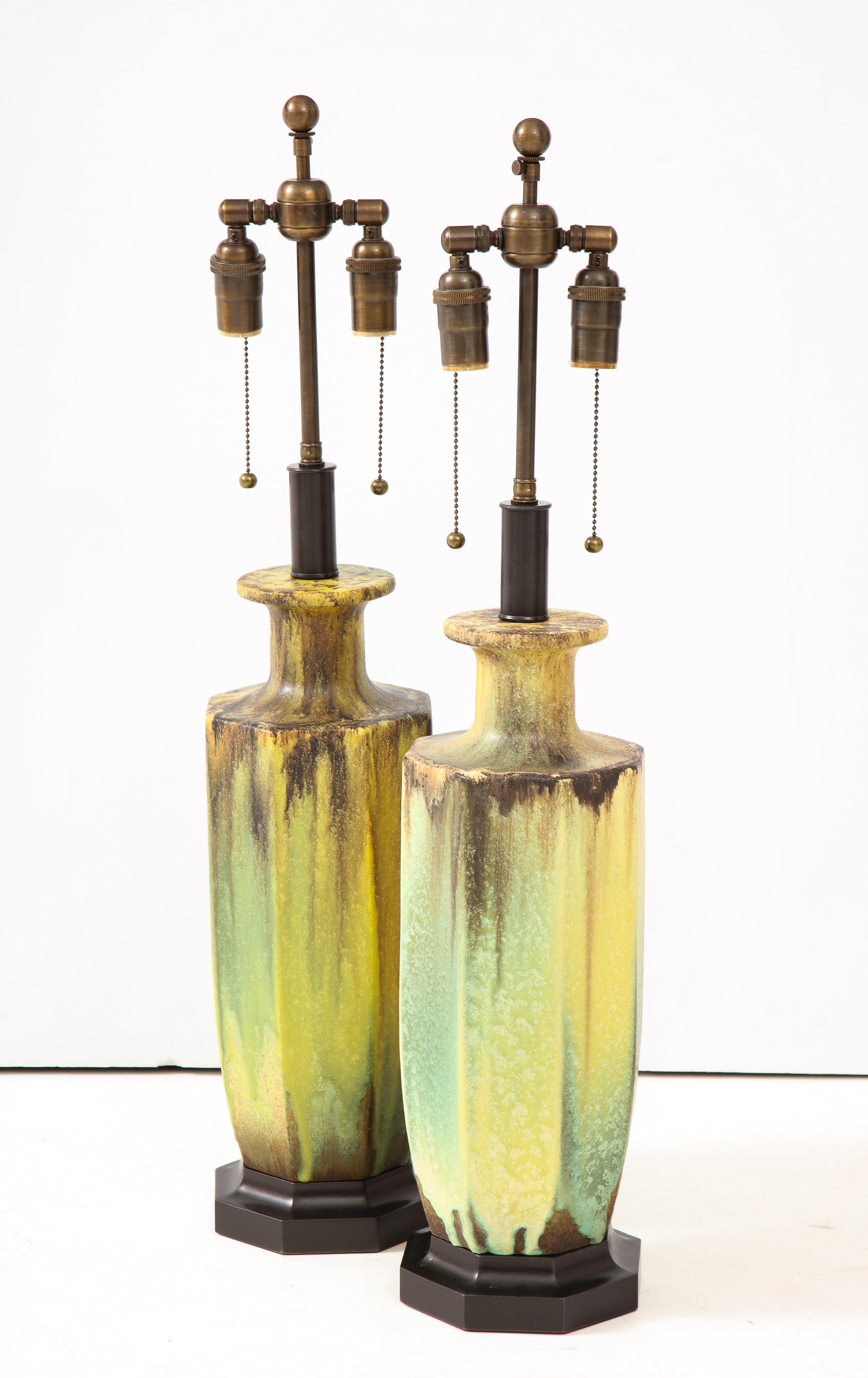 Arts and Crafts Pair of 1950s Glazed Ceramic Lamps