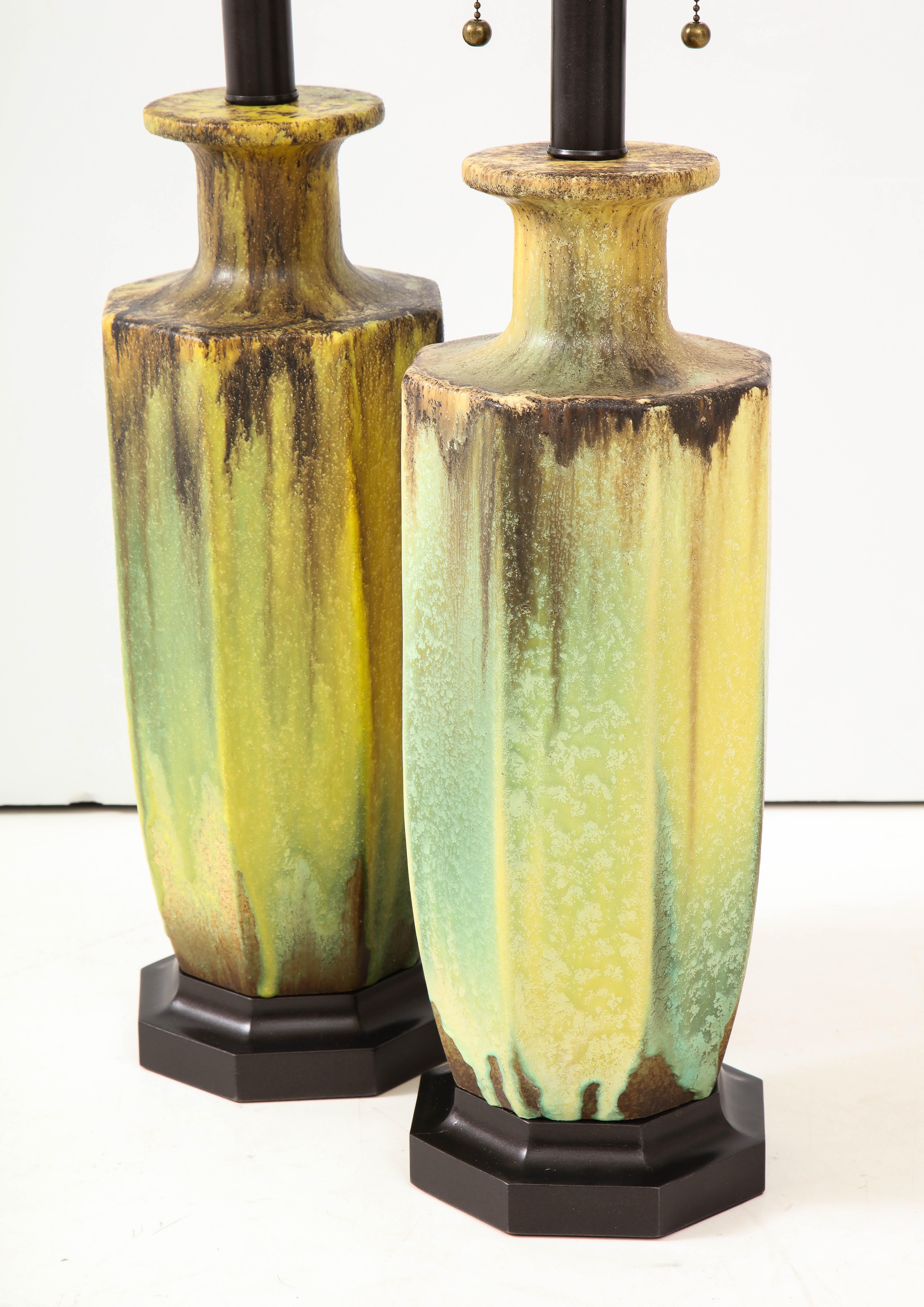 American Pair of 1950s Glazed Ceramic Lamps