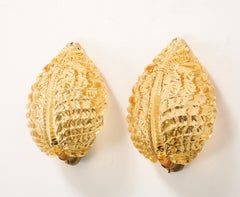 Pair of 1950"s Golden Murano Glass Acanthus Leaf Sconces