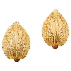 Pair of 1950"s Golden Murano Glass Acanthus Leaf Sconces