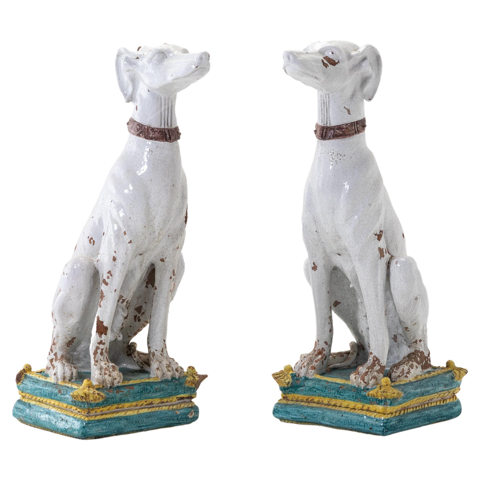 Pair of 1950s Grande Scale Italian Majolica Dogs