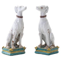 Vintage Pair of 1950s Grande Scale Italian Majolica Dogs