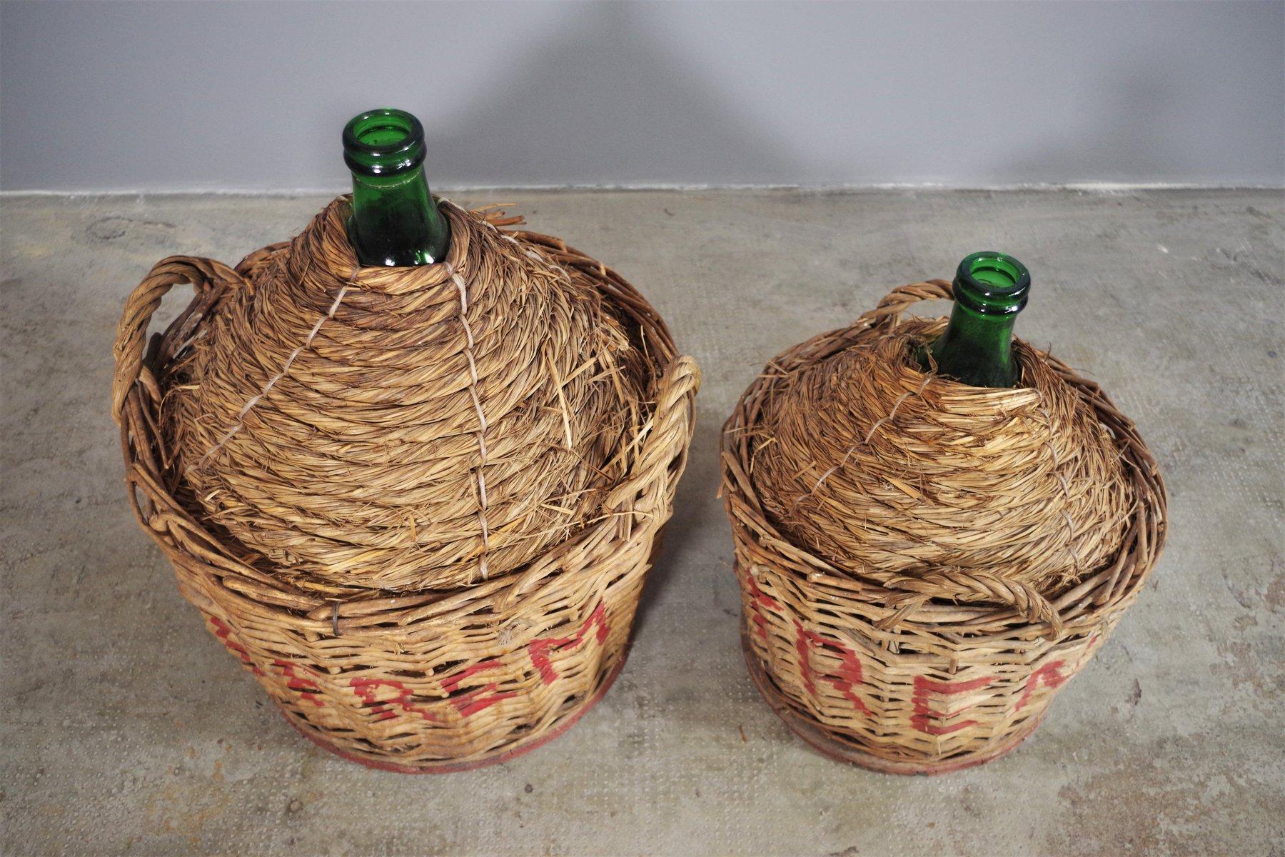Paar Demijohns aus grünem Glas aus den 1950er Jahren - Italienischer Charme im Angebot 2