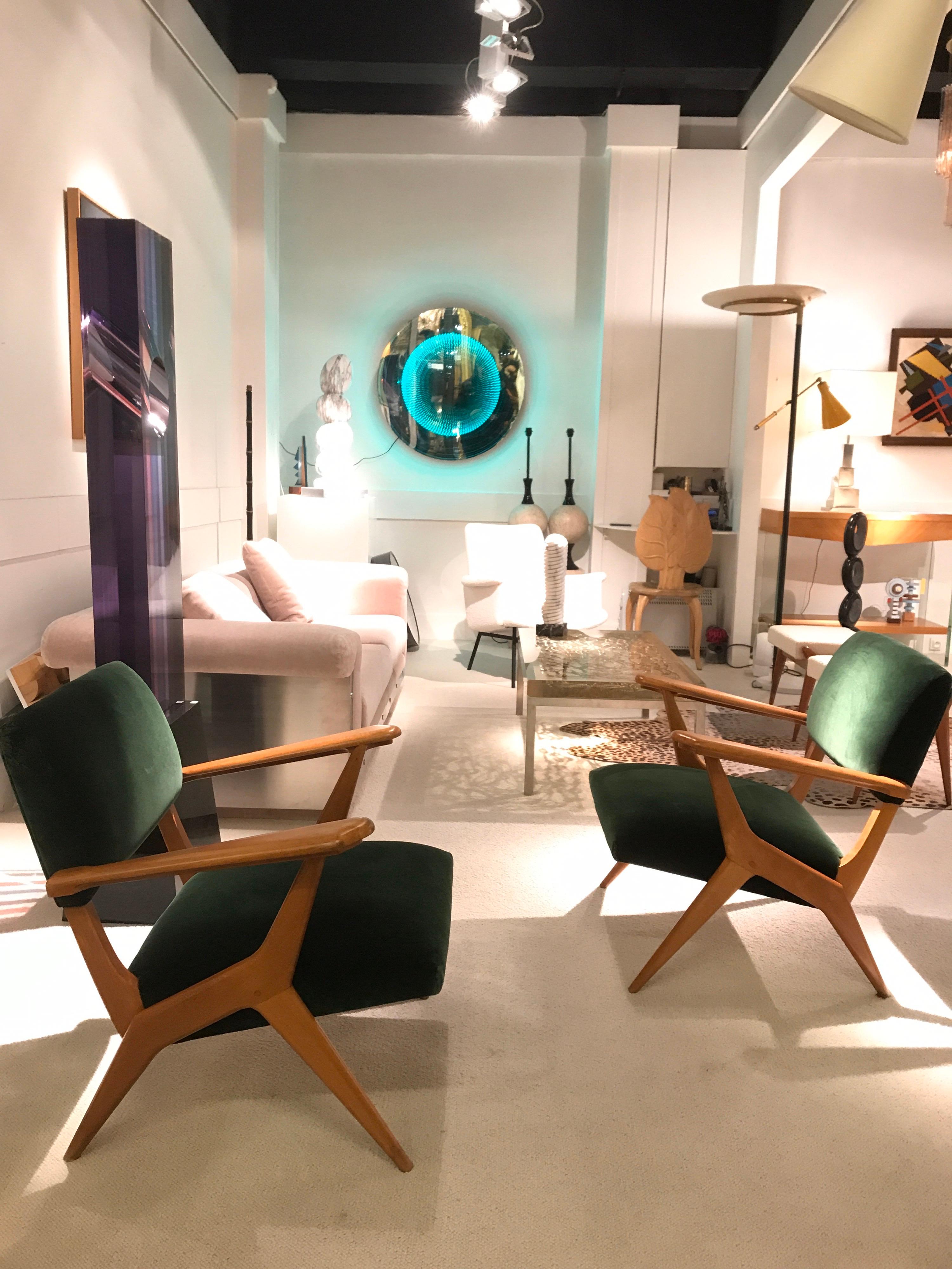 Pair of 1950s Green Italian Armchairs In Excellent Condition In Saint-Ouen, FR
