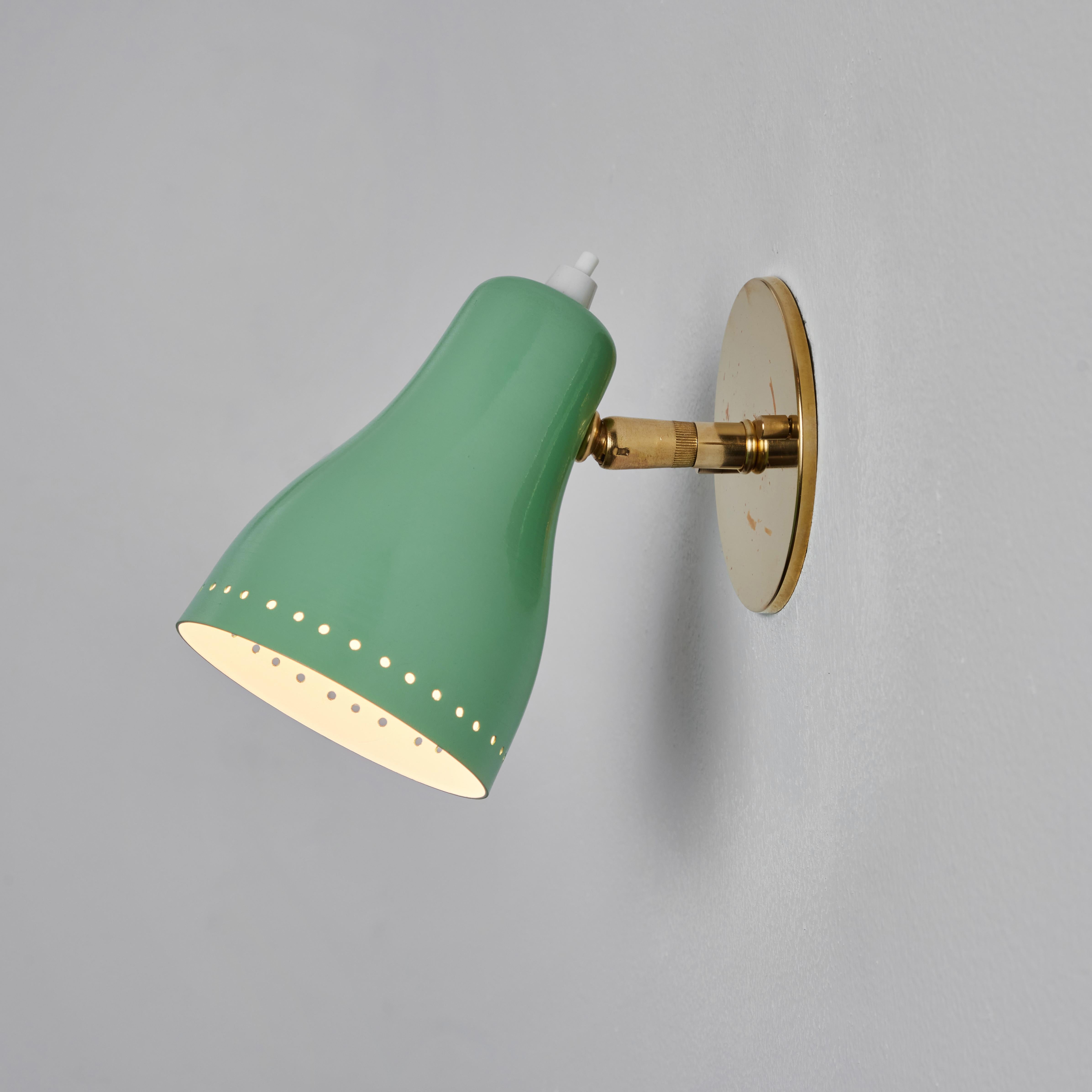 Mid-Century Modern Pair of 1950s Green Perforated Sconces Attributed to Jacques Biny