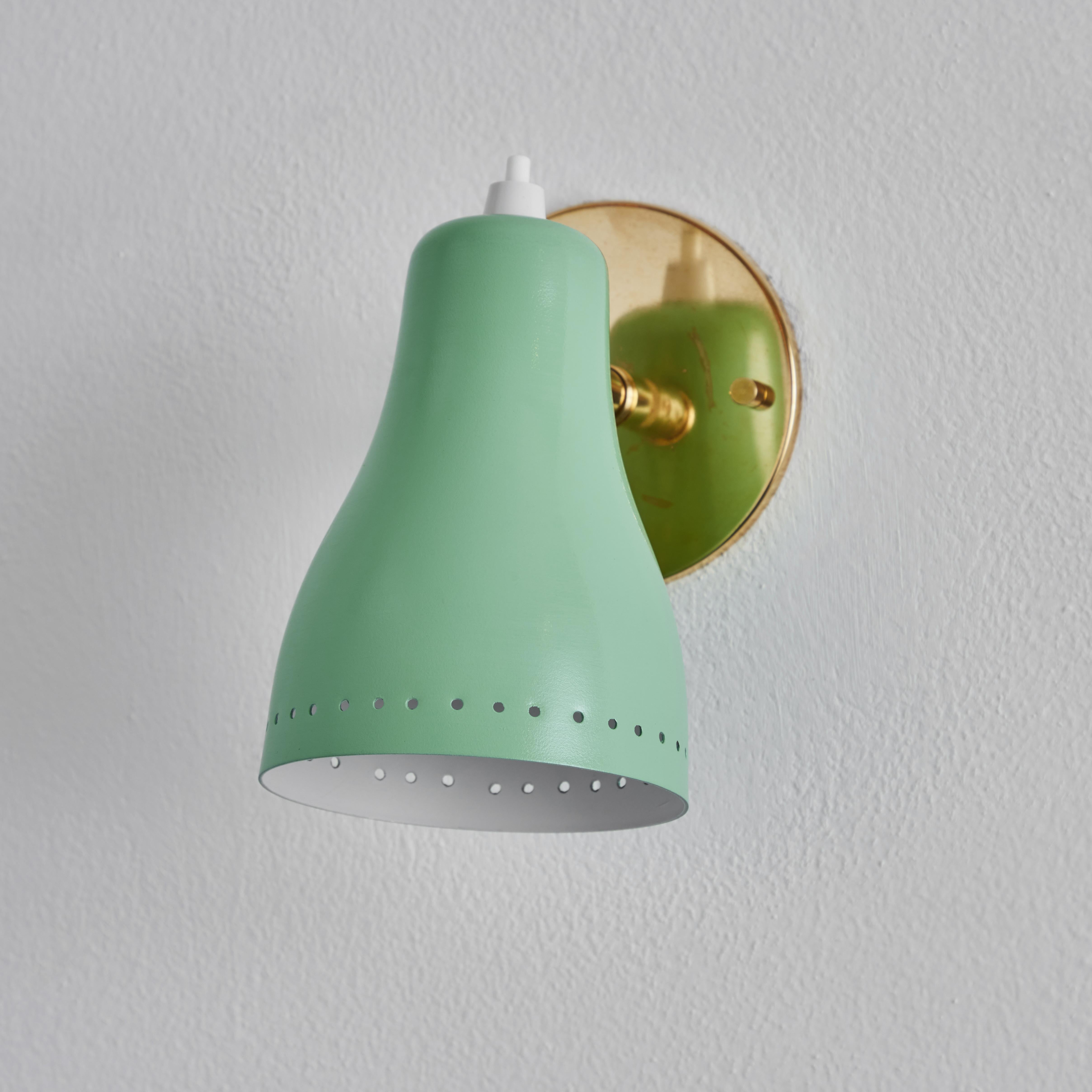 Metal Pair of 1950s Green Perforated Sconces Attributed to Jacques Biny