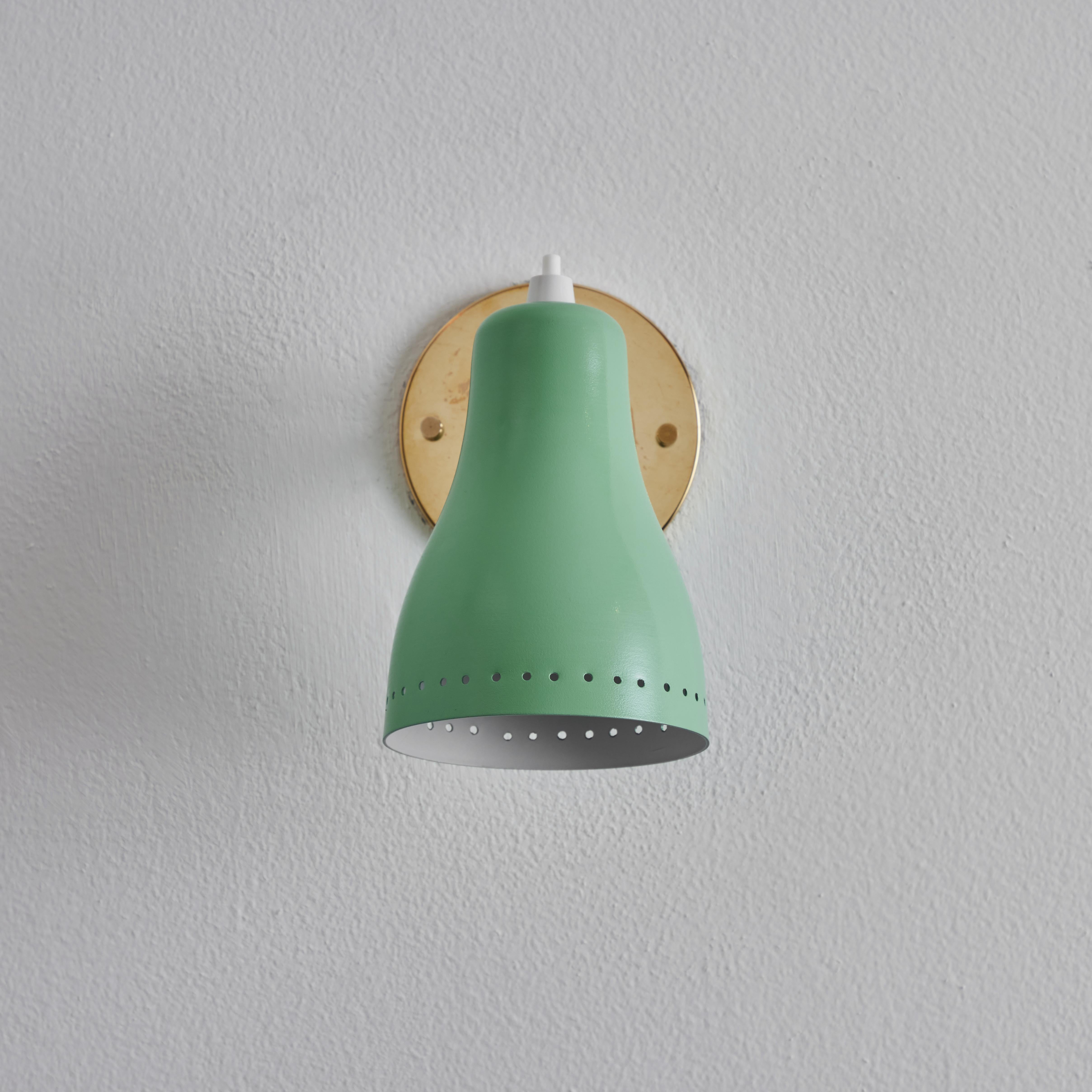 French Pair of 1950s Green Perforated Sconces Attributed to Jacques Biny