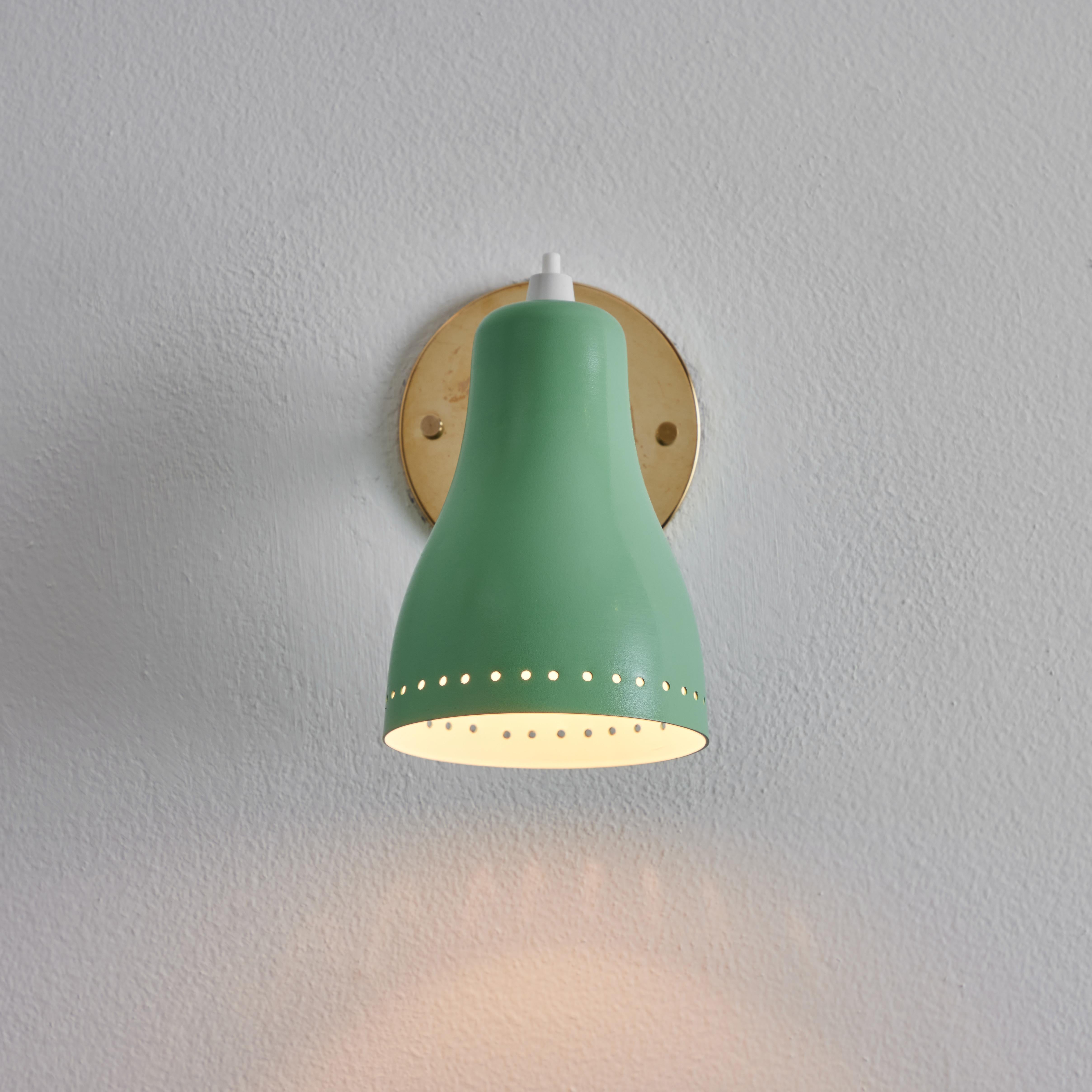 Painted Pair of 1950s Green Perforated Sconces Attributed to Jacques Biny