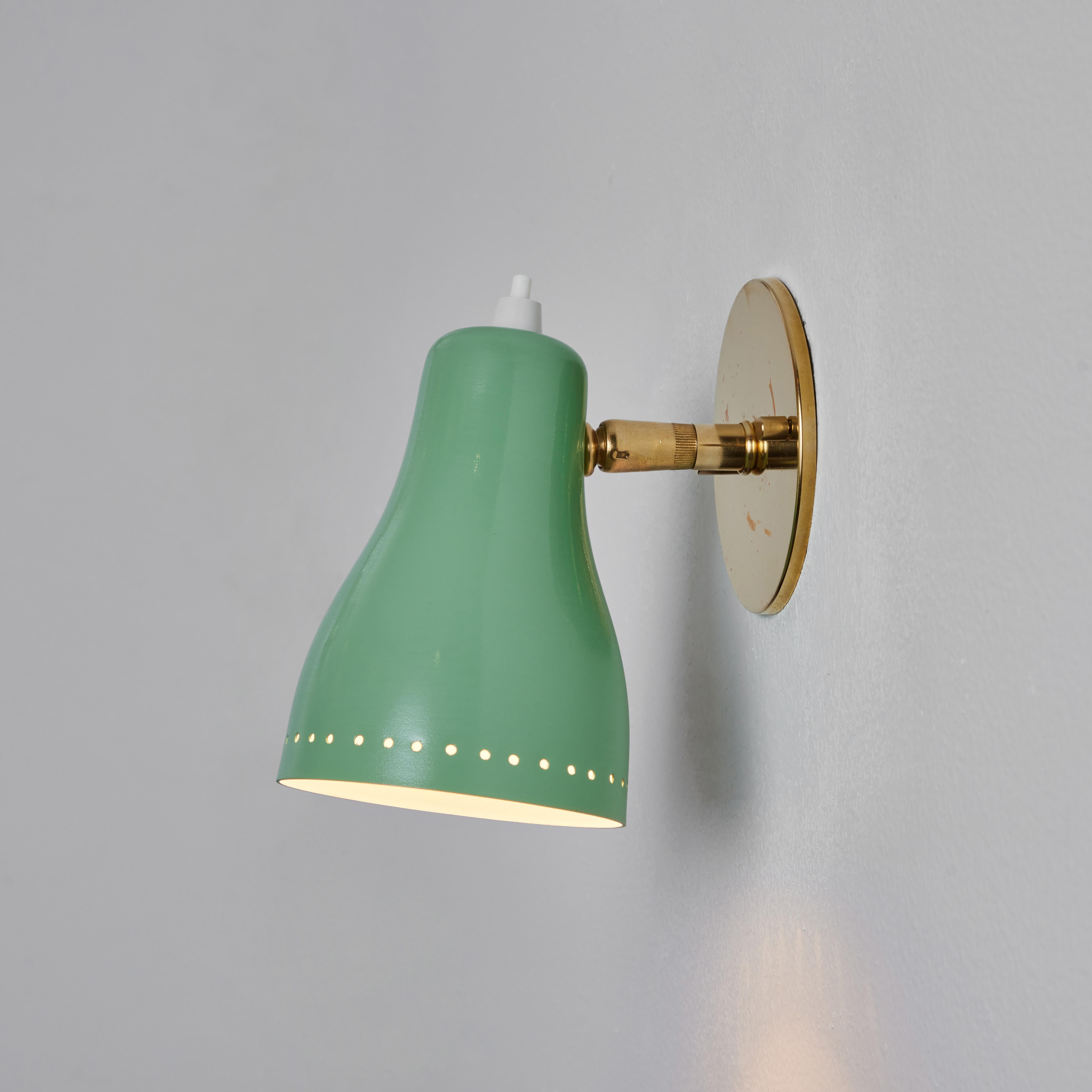 Pair of 1950s Green Perforated Sconces Attributed to Jacques Biny 2