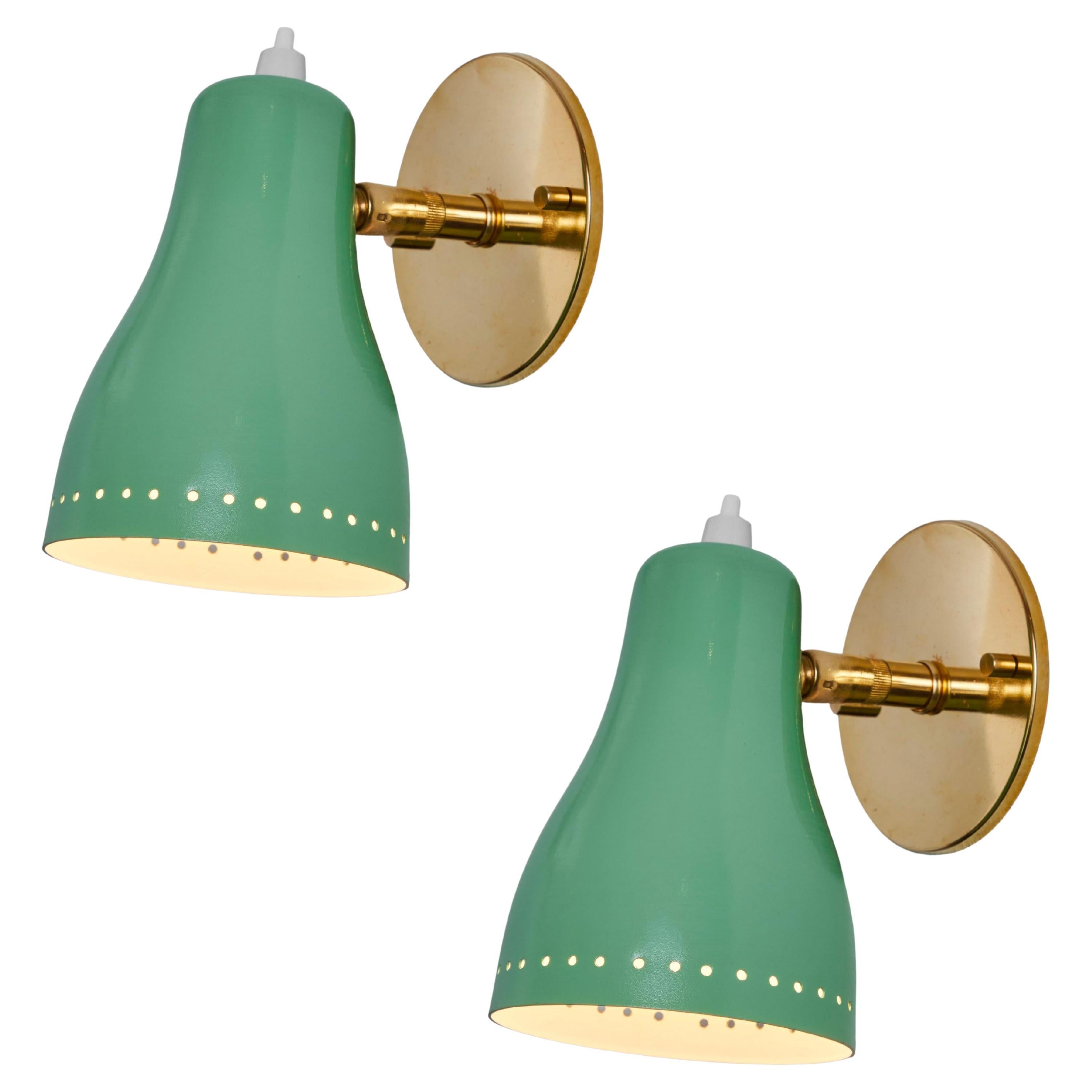 Pair of 1950s Green Perforated Sconces Attributed to Jacques Biny