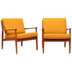 Vintage Pair of 1950s Grete Jalk for Glostrup Model 218 Teak Reupholstered Armchairs