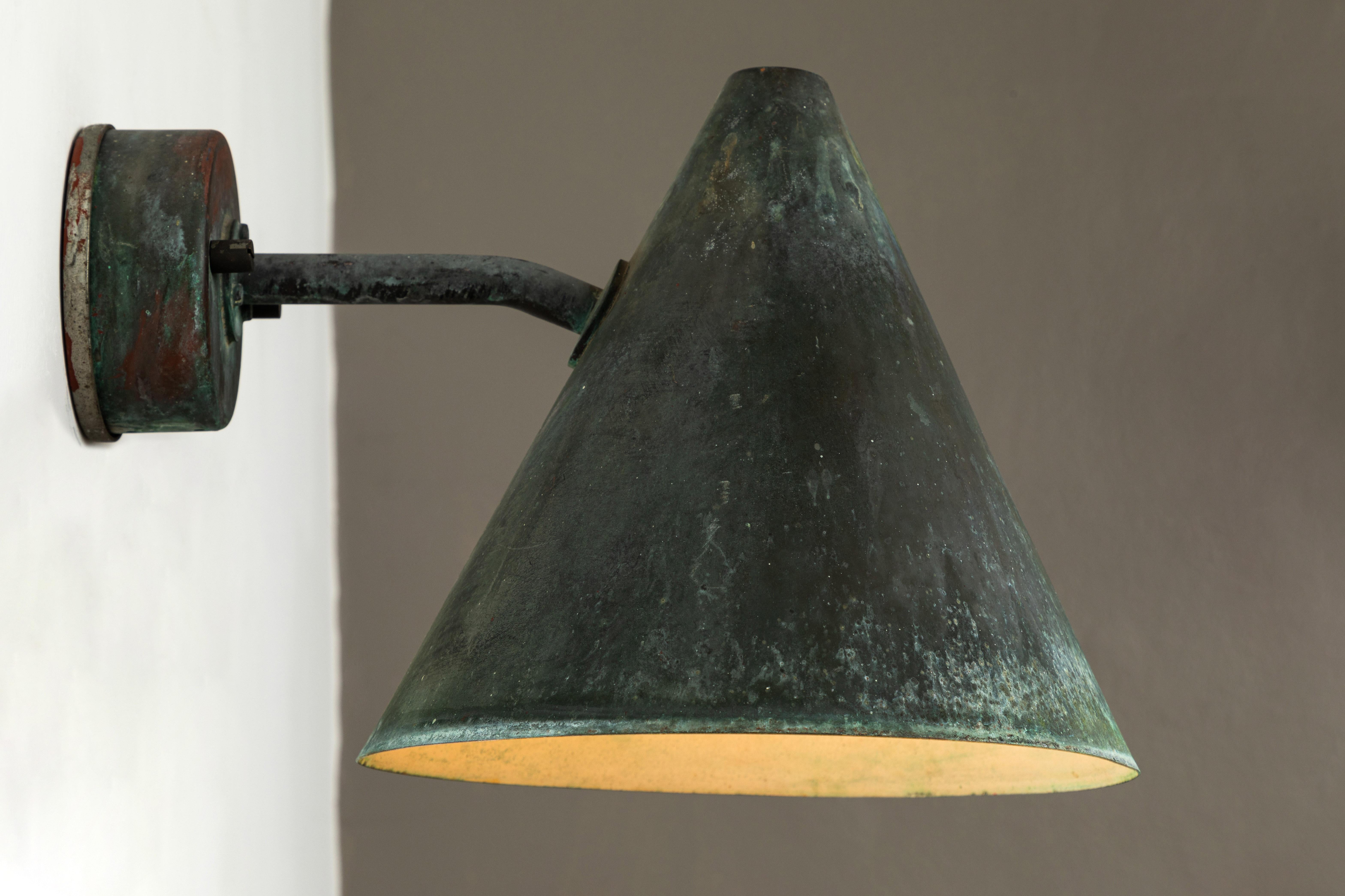 Patinated Pair of 1950s Hans-Agne Jakobsson 'Tratten' Outdoor Sconces