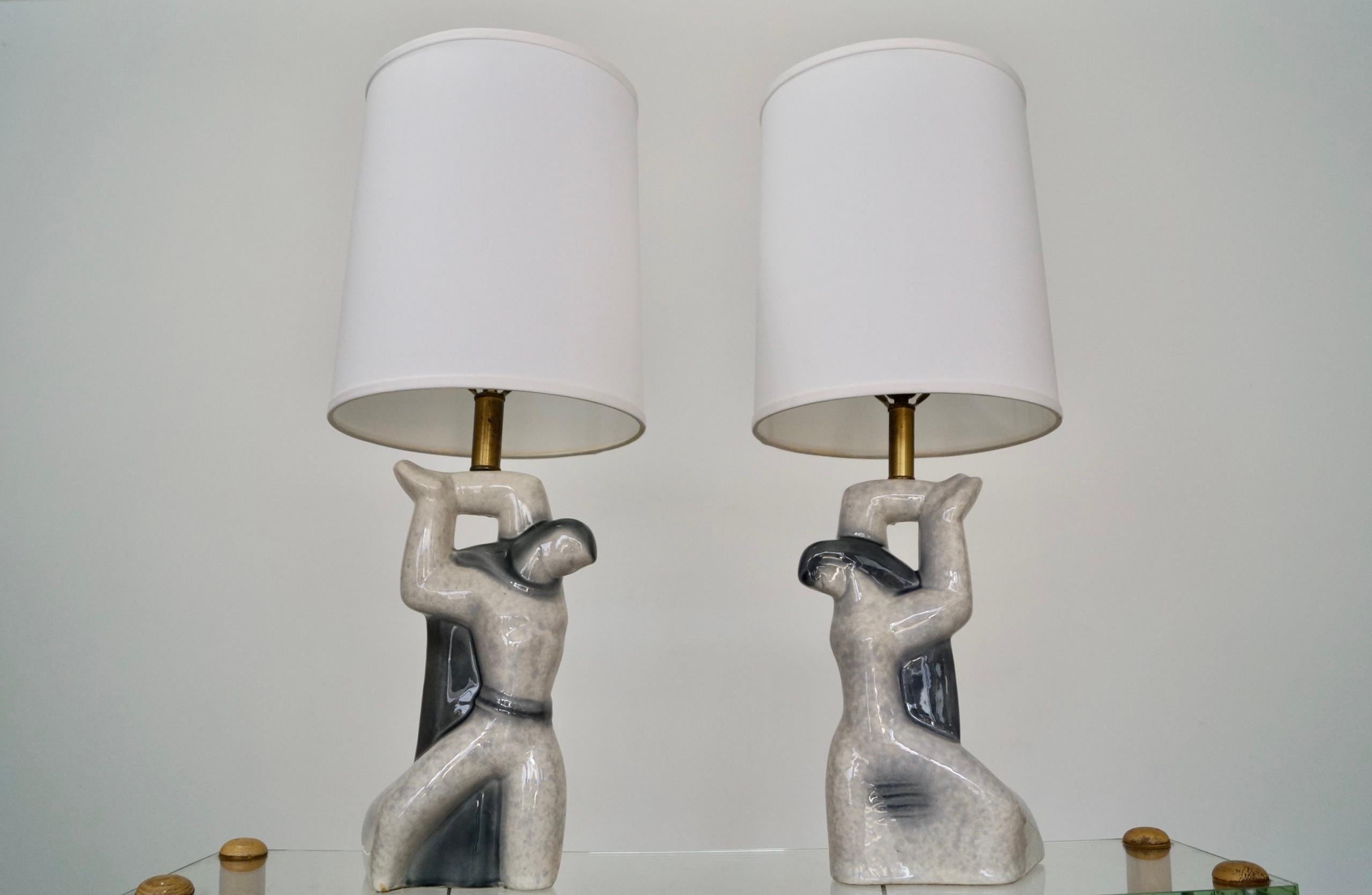 Pair of 1950's Heifetz Figurine Sculpture Table Lamps For Sale 9