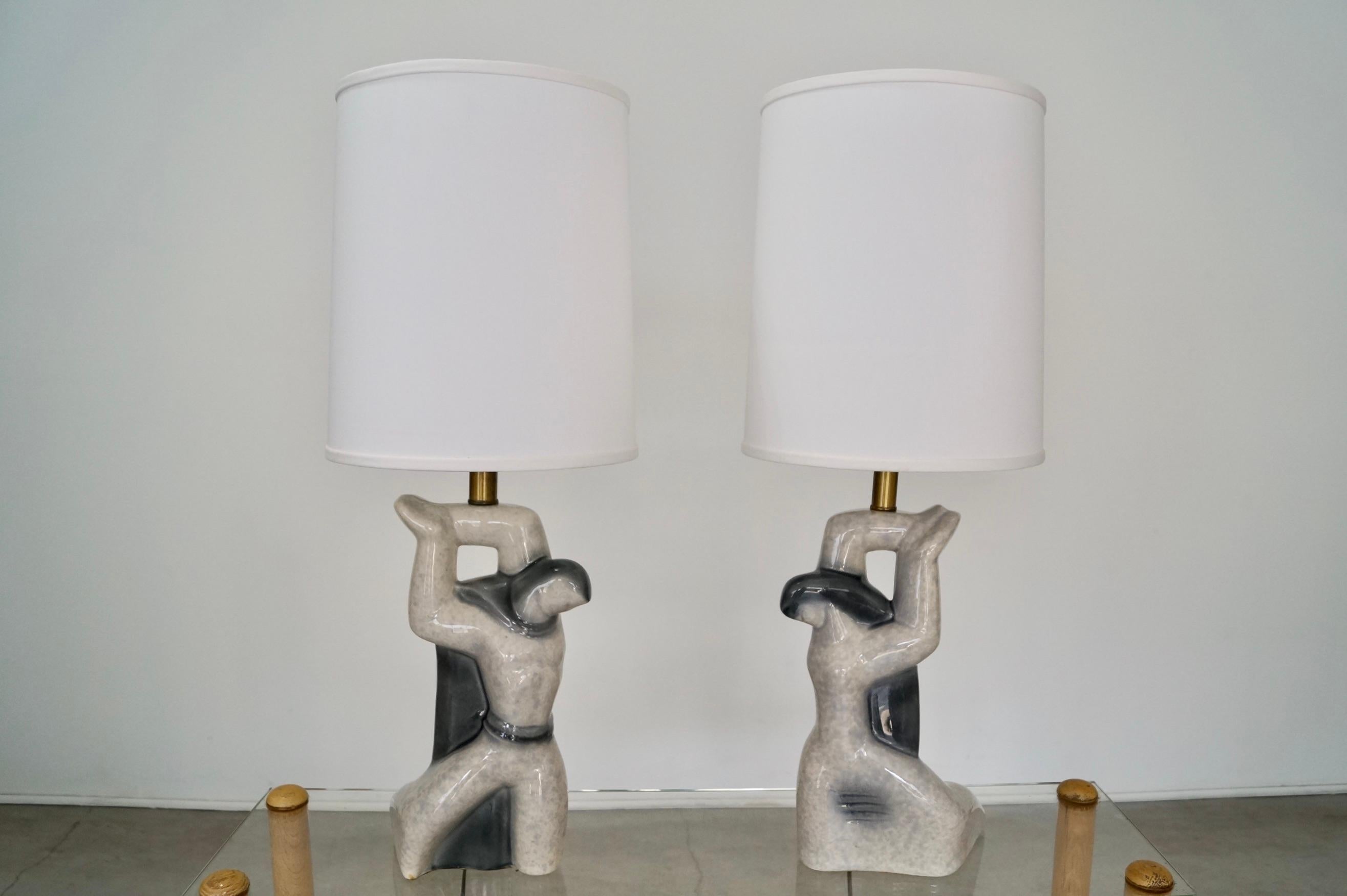 Pair of 1950's Heifetz Figurine Sculpture Table Lamps For Sale 11