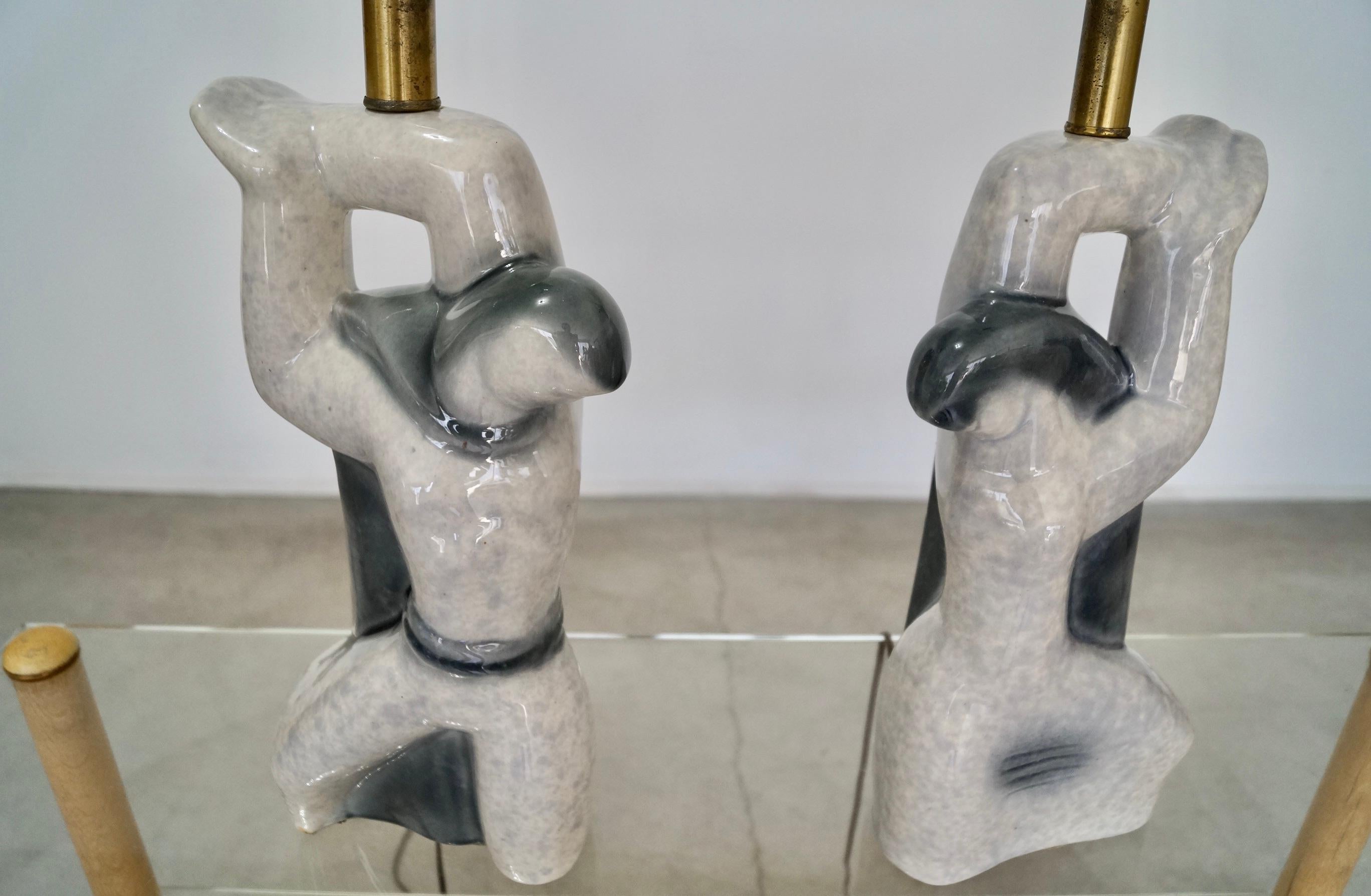 Pair of 1950's Heifetz Figurine Sculpture Table Lamps In Good Condition For Sale In Burbank, CA