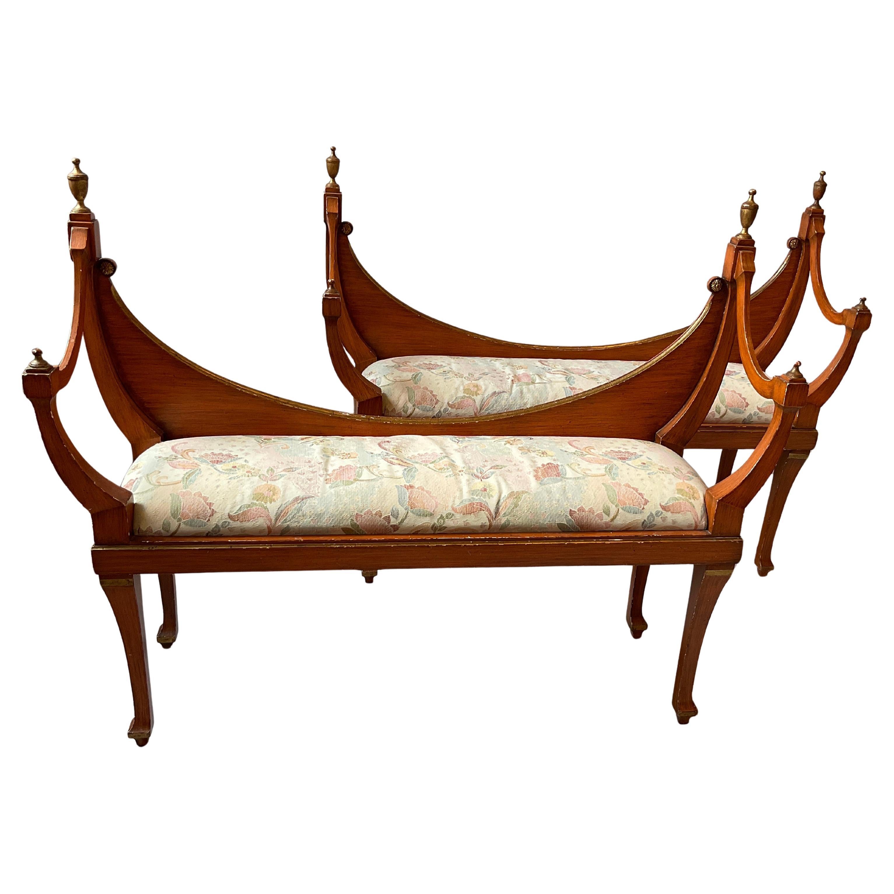 Pareja De Bancos Naranja Hollywood Regency Años 50 en venta