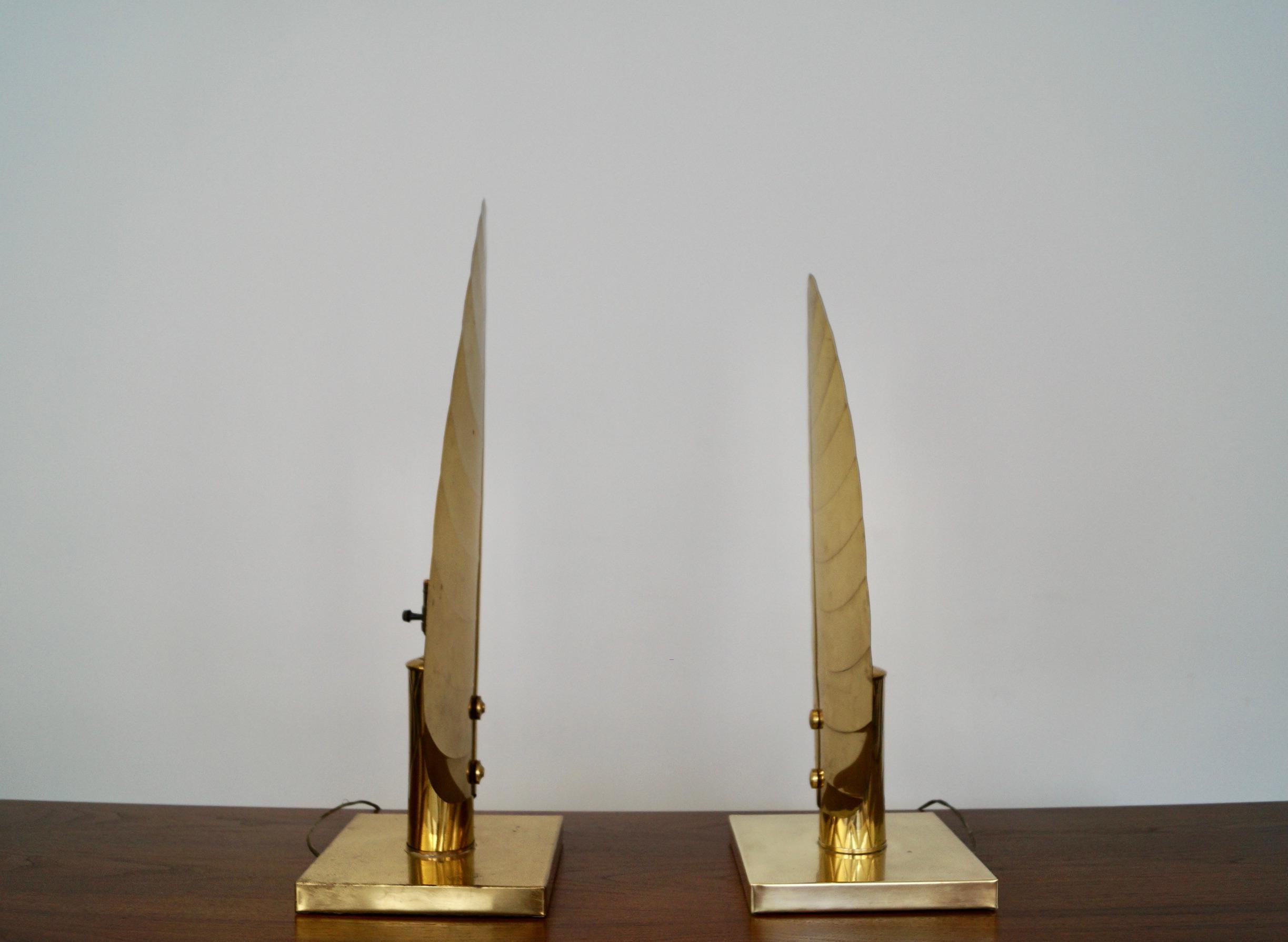 Mid-20th Century Pair of 1950's Hollywood Regency Tommaso Barbi Style Brass Table Lamps For Sale