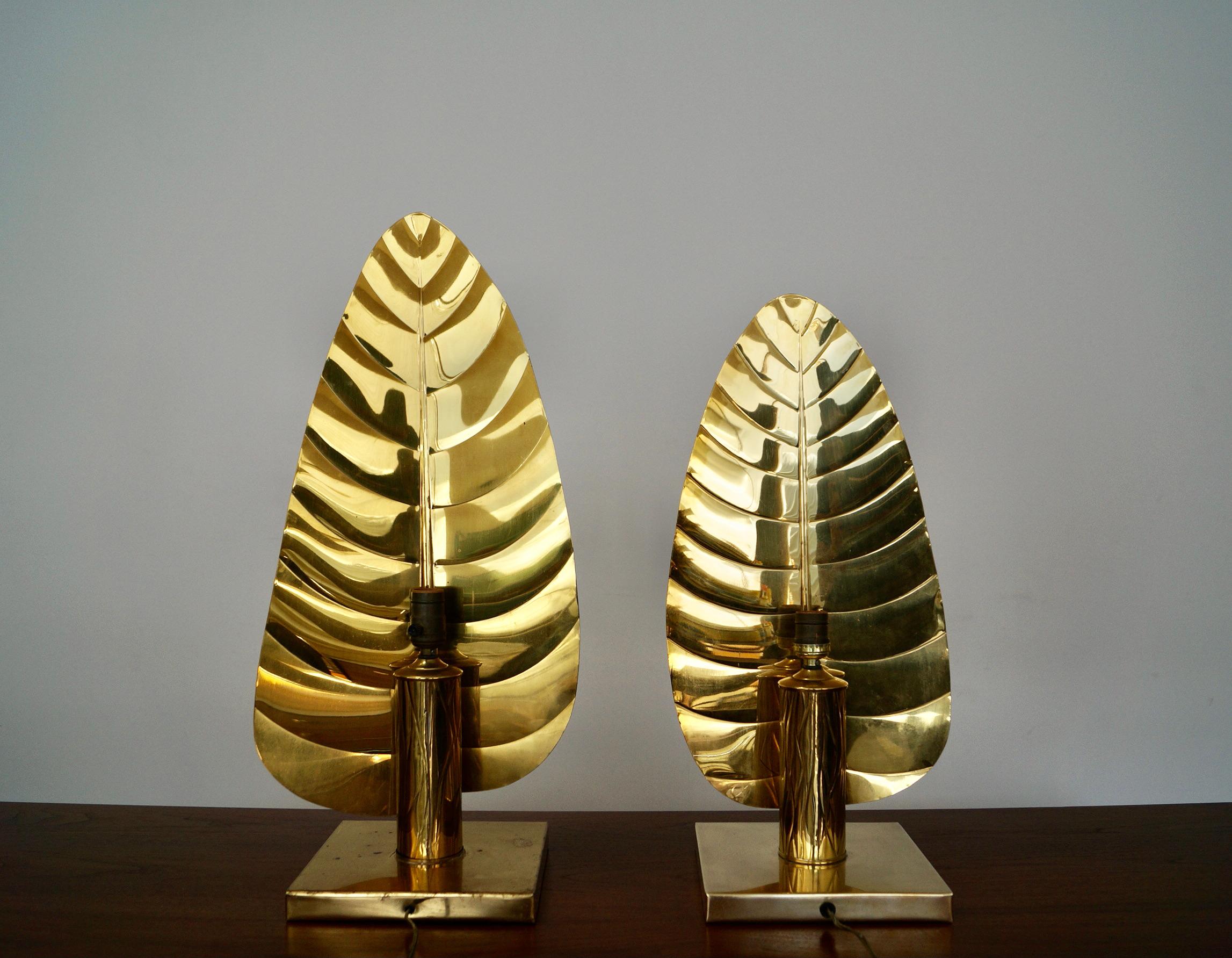 Pair of 1950's Hollywood Regency Tommaso Barbi Style Brass Table Lamps For Sale 1