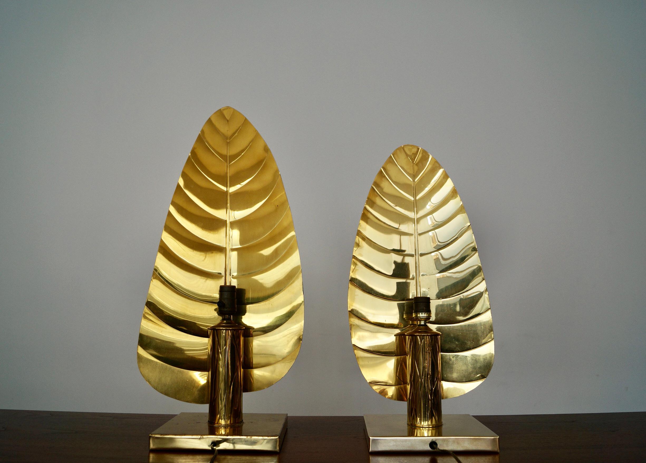 Pair of 1950's Hollywood Regency Tommaso Barbi Style Brass Table Lamps For Sale 2