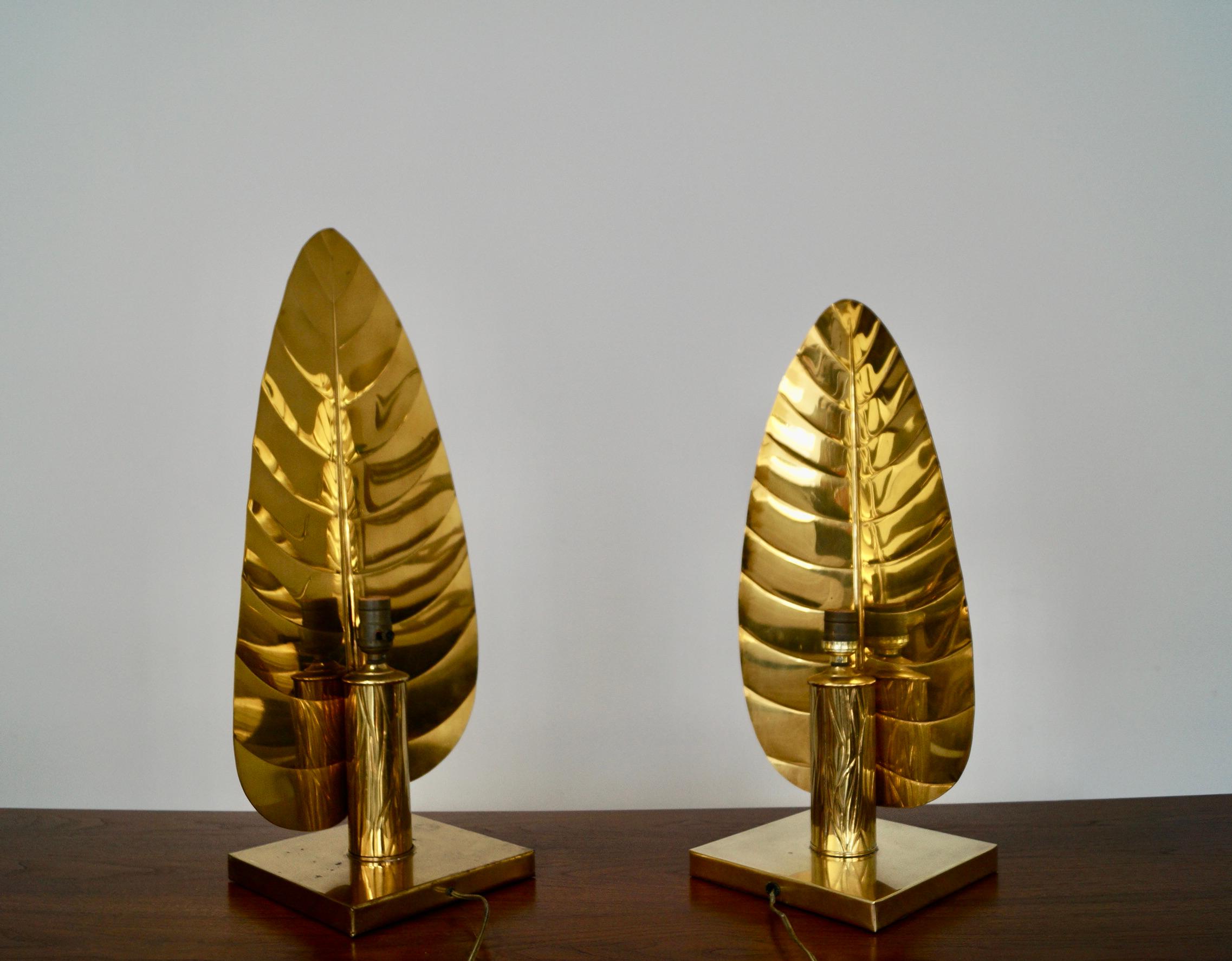 Pair of 1950's Hollywood Regency Tommaso Barbi Style Brass Table Lamps For Sale 4