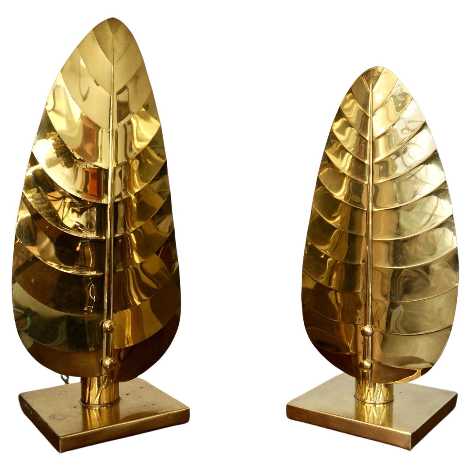 Pair of 1950's Hollywood Regency Tommaso Barbi Style Brass Table Lamps