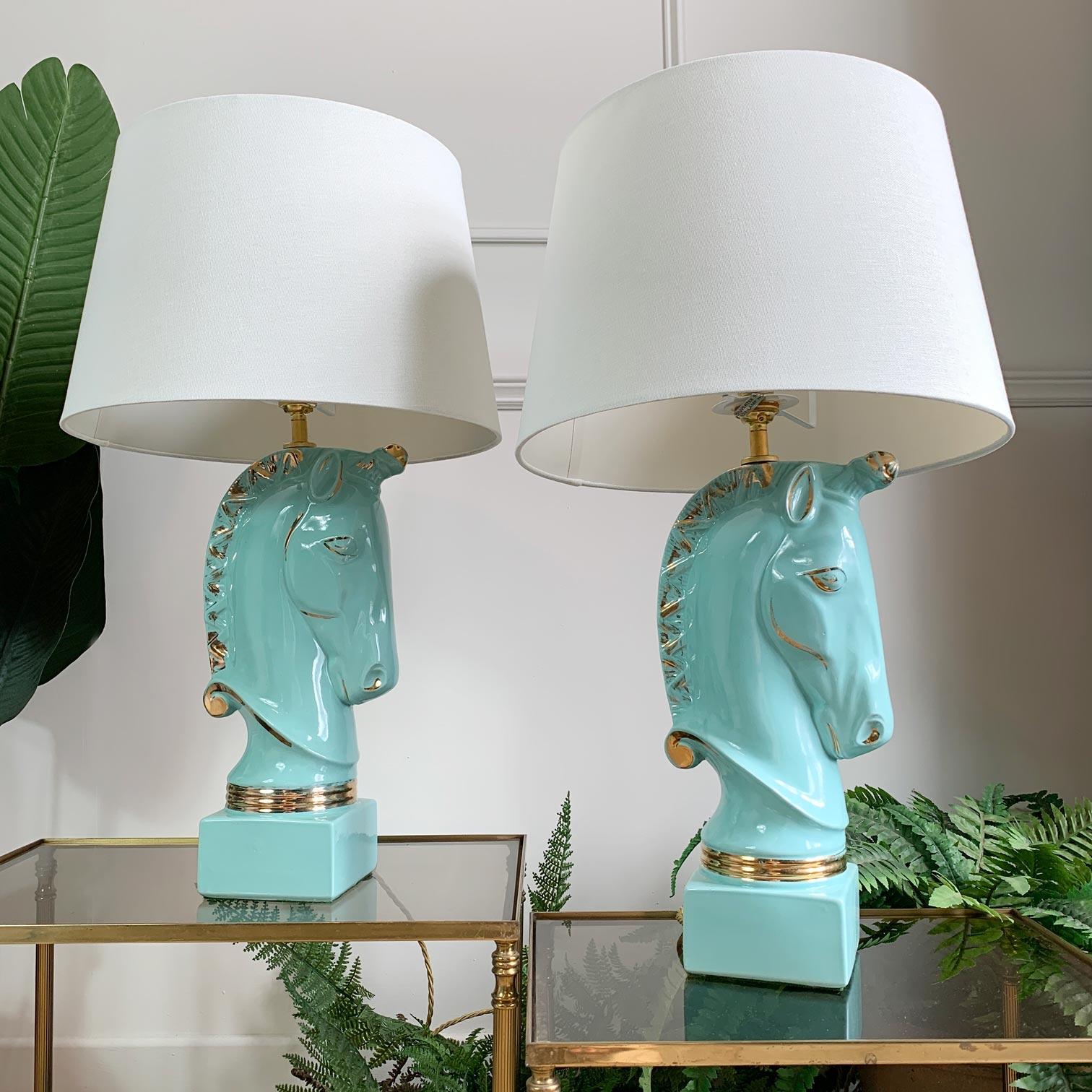 Pair of 1950’s Turquoise Blue Howell Ceramic Unicorn Lamps For Sale 3